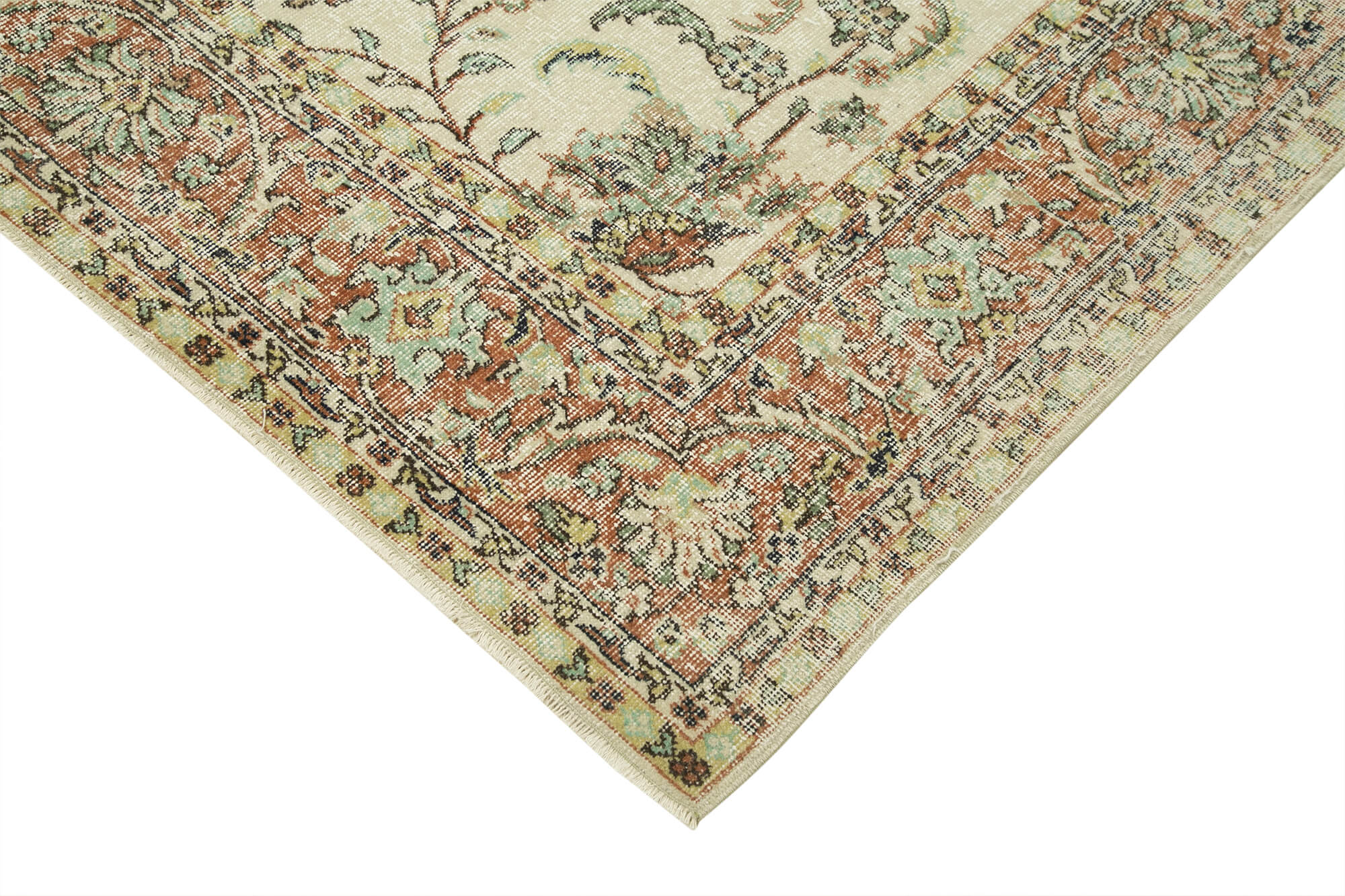 Vintage Wool Area Rug – Handmade Cotton Wool Blend Rug 7'1''x10'3'' Beige