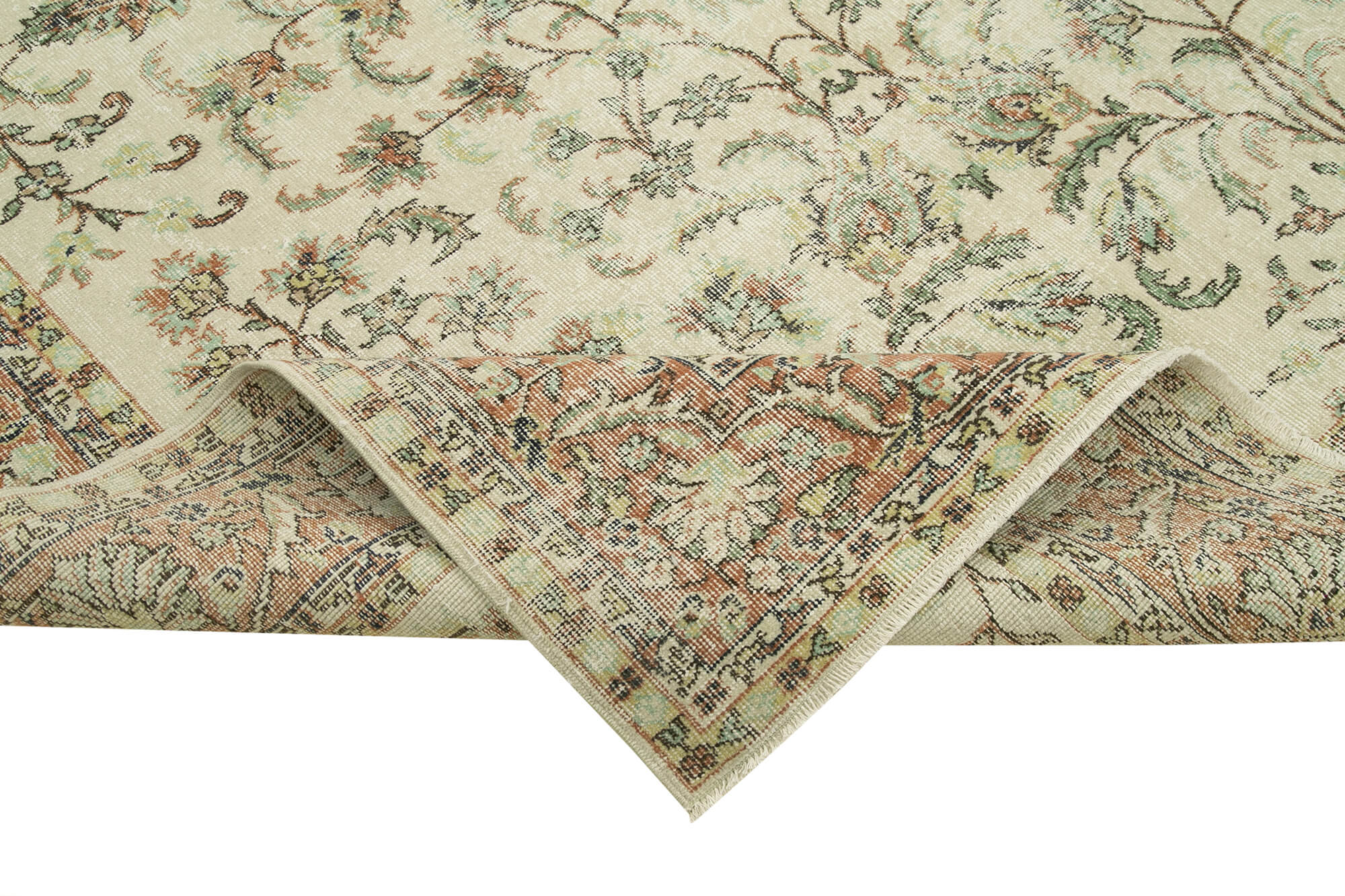 Vintage Wool Area Rug – Handmade Cotton Wool Blend Rug 7'1''x10'3'' Beige