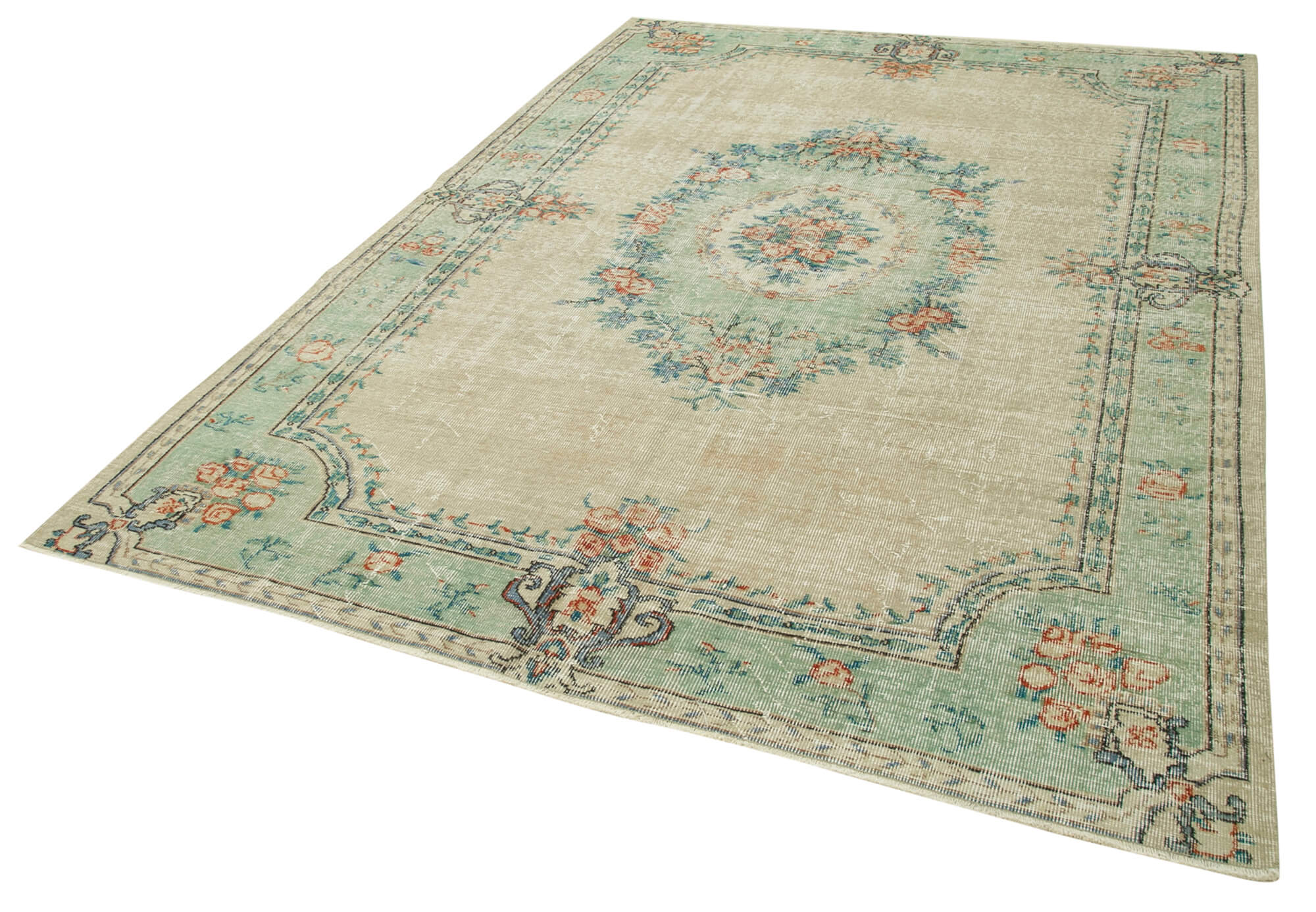 Handmade Vintage Area Rug – Kayseri Beige Cotton Wool, Traditional Hand Knotted Classic Carpet 6'6''x9'