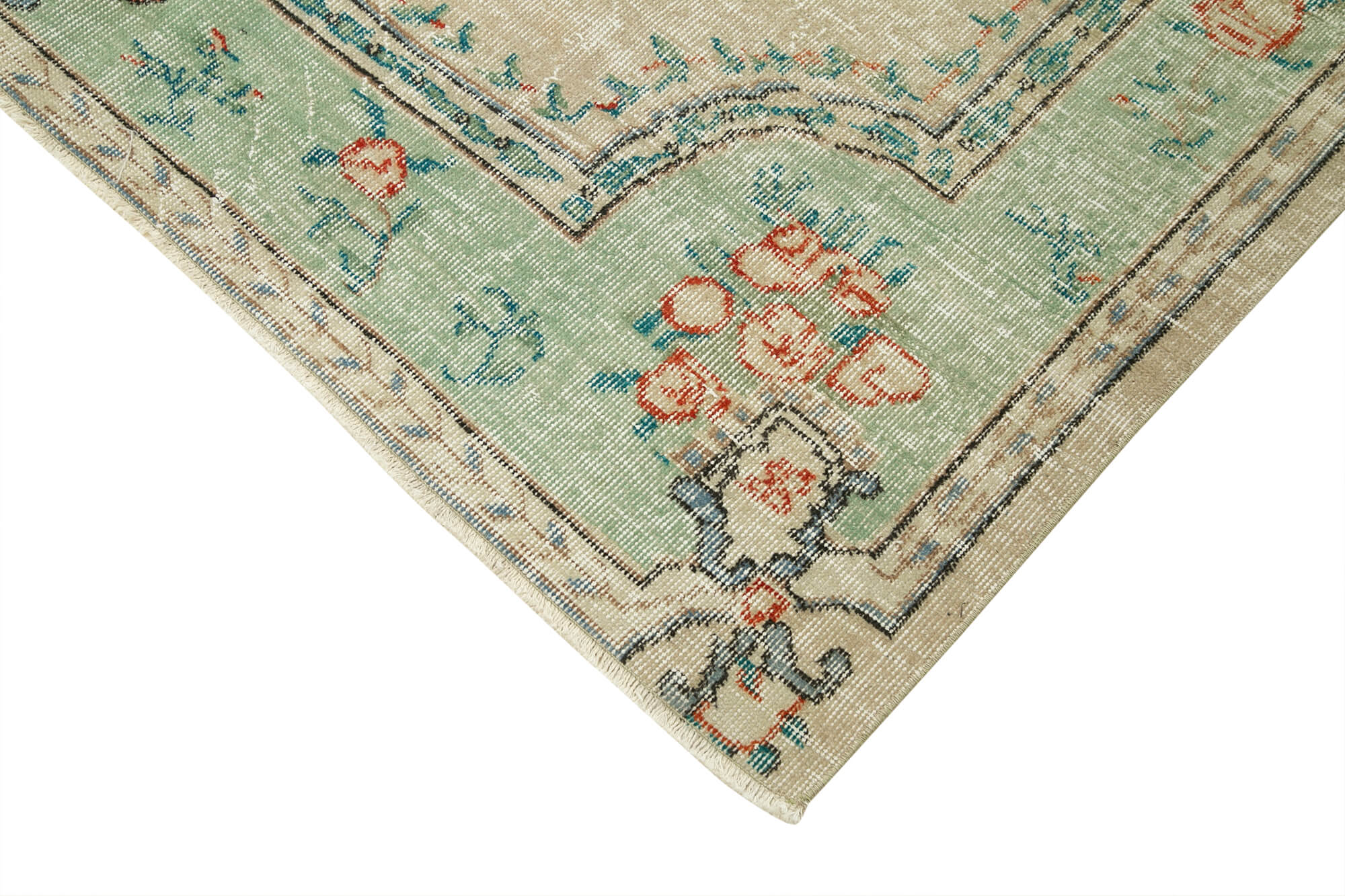 Handmade Vintage Area Rug – Kayseri Beige Cotton Wool, Traditional Hand Knotted Classic Carpet 6'6''x9'
