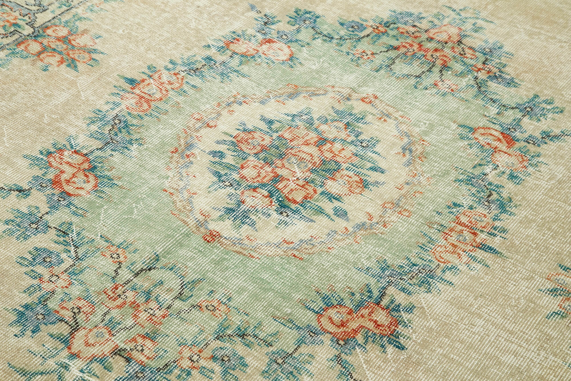 Handmade Vintage Area Rug – Kayseri Beige Cotton Wool, Traditional Hand Knotted Classic Carpet 6'6''x9'