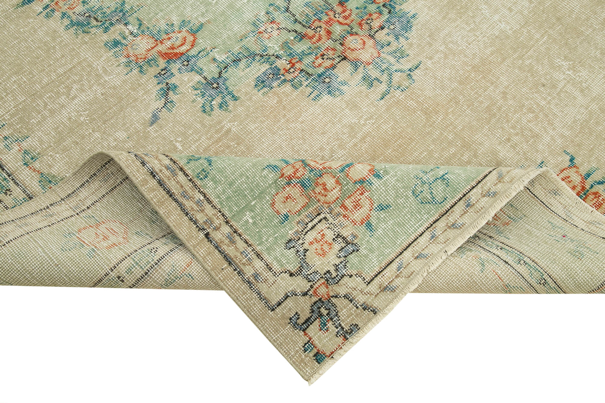 Handmade Vintage Area Rug – Kayseri Beige Cotton Wool, Traditional Hand Knotted Classic Carpet 6'6''x9'