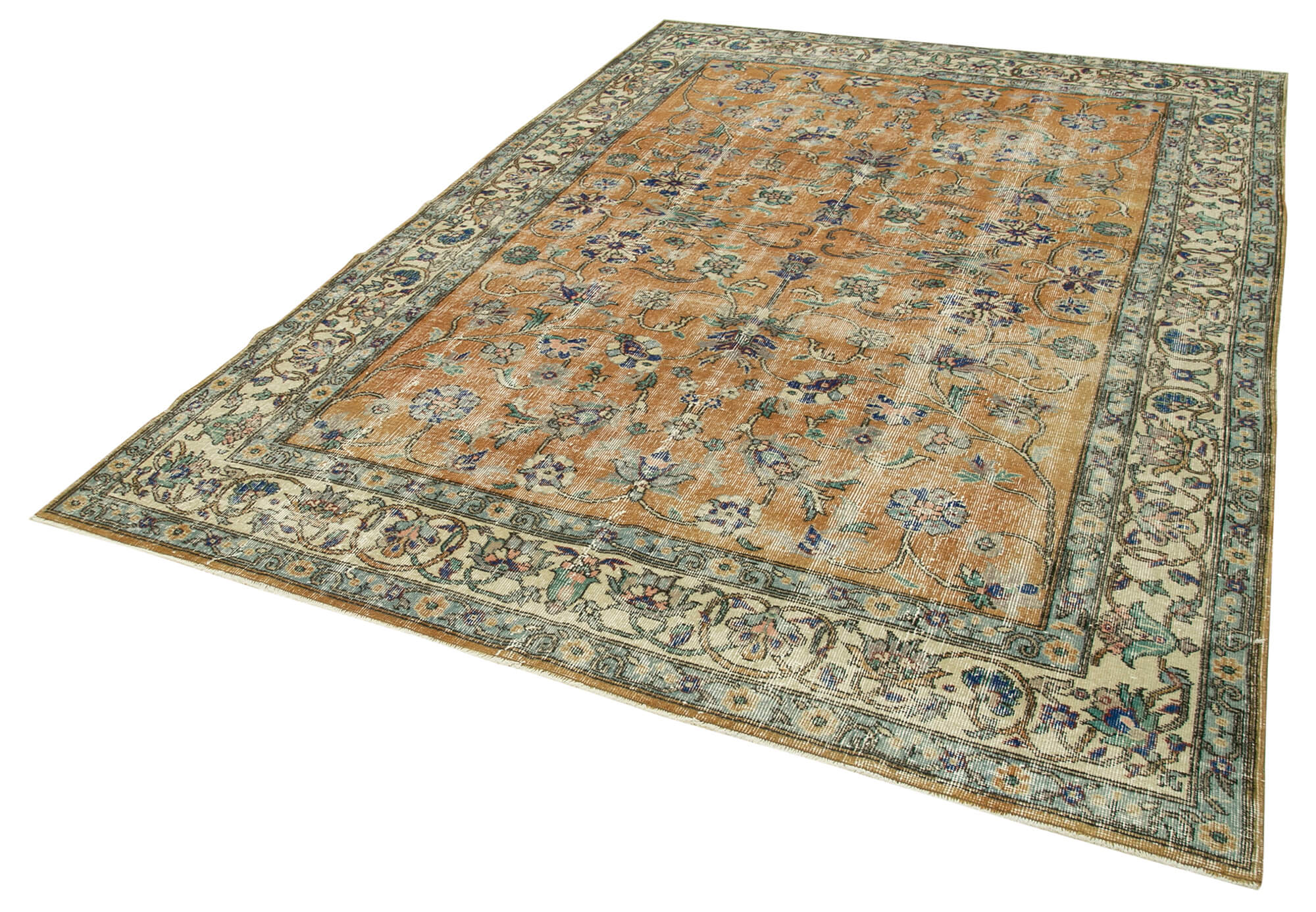 Handmade Vintage Area Rug - Kayseri Beige Turkish Wool & Cotton Rug 6'10"x10'0"