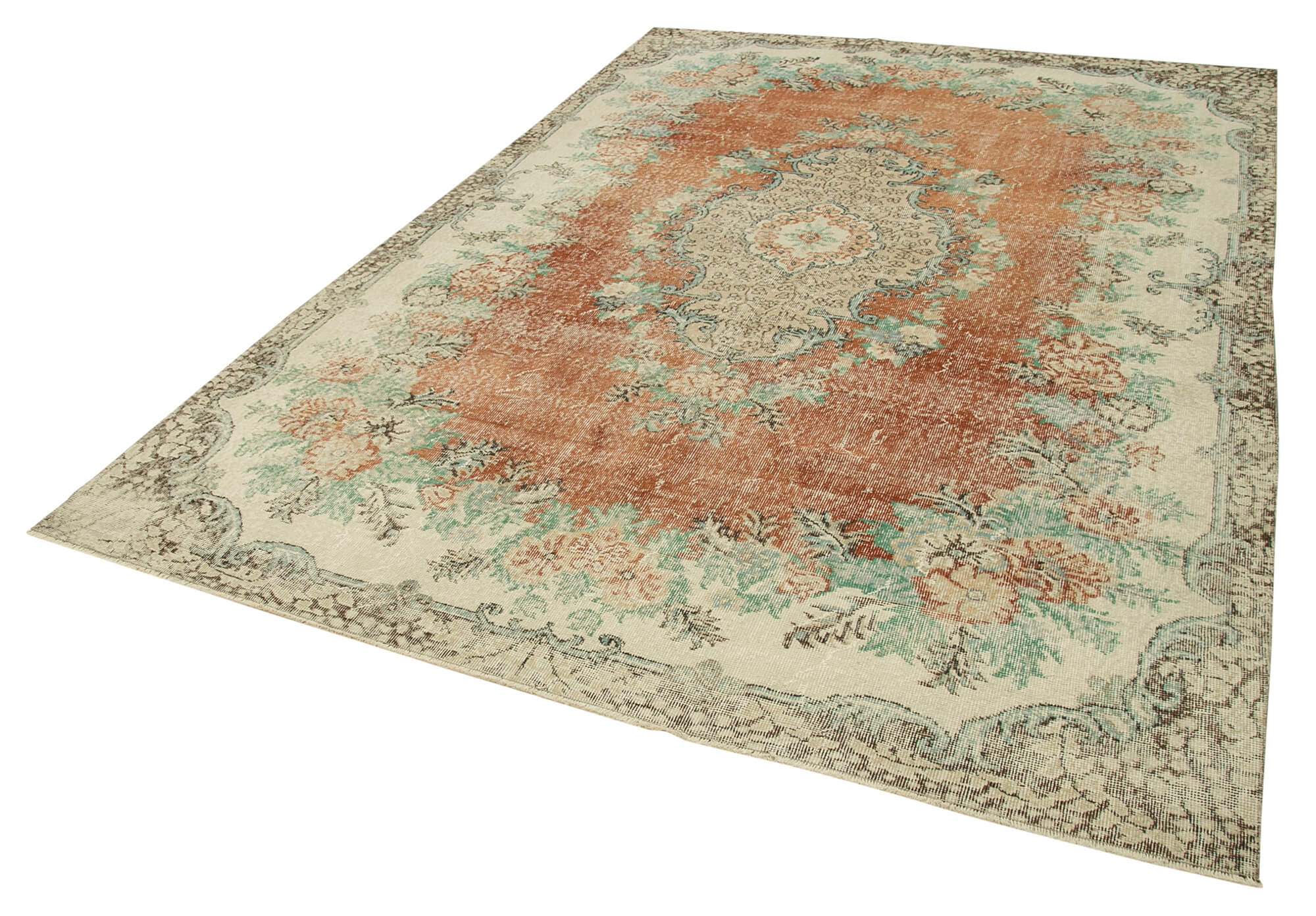 Handmade Area Rug – Vintage Cotton Wool Rug 6'11'' x 10'6'' | Neutral Beige