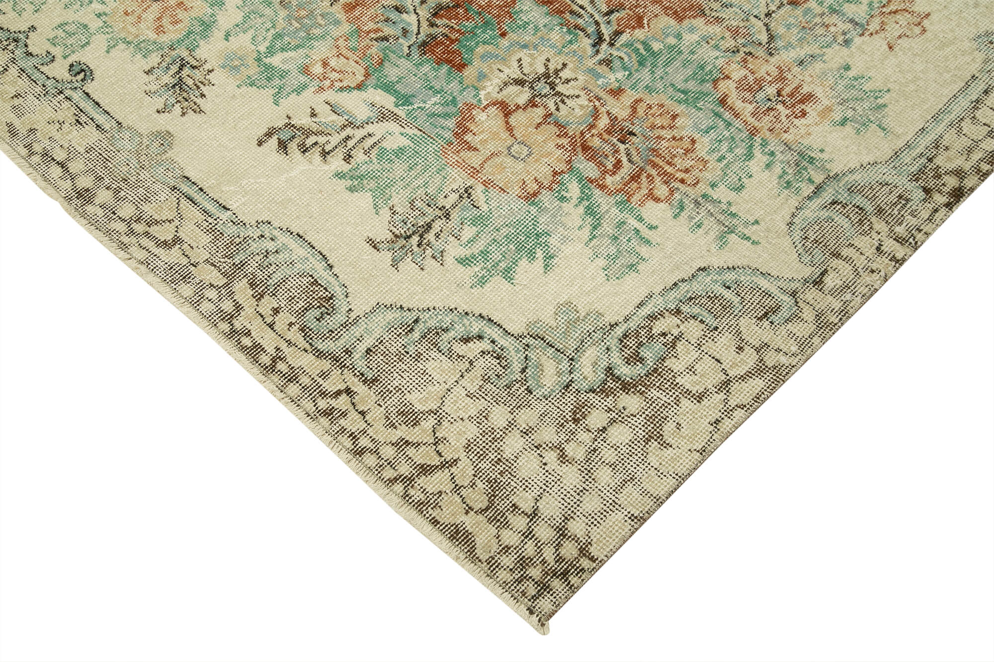Handmade Area Rug – Vintage Cotton Wool Rug 6'11'' x 10'6'' | Neutral Beige
