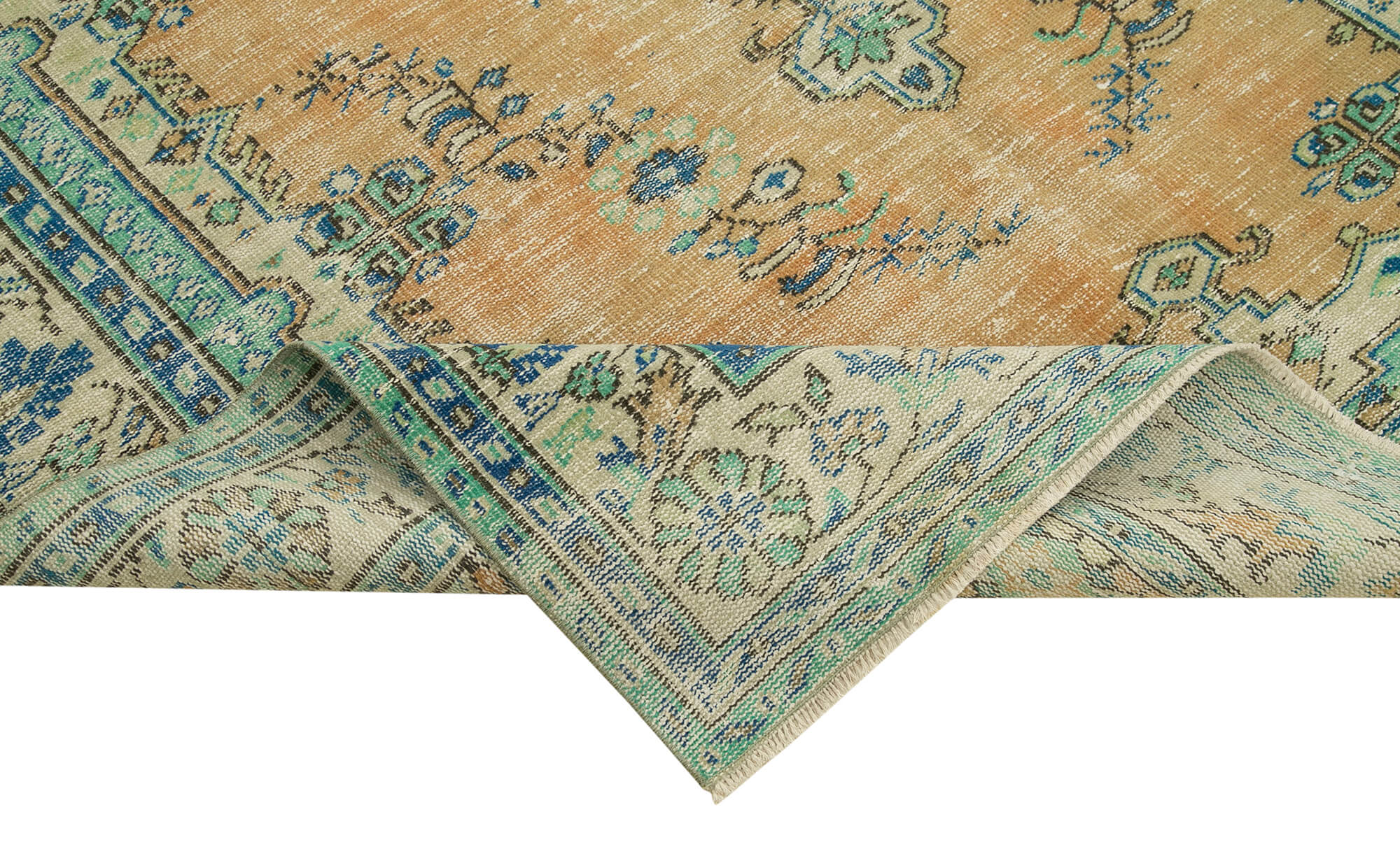 Handmade Area Rug - Vintage Cotton Wool Turkish Hand Knotted Beige Carpet 6'6''x10'2''