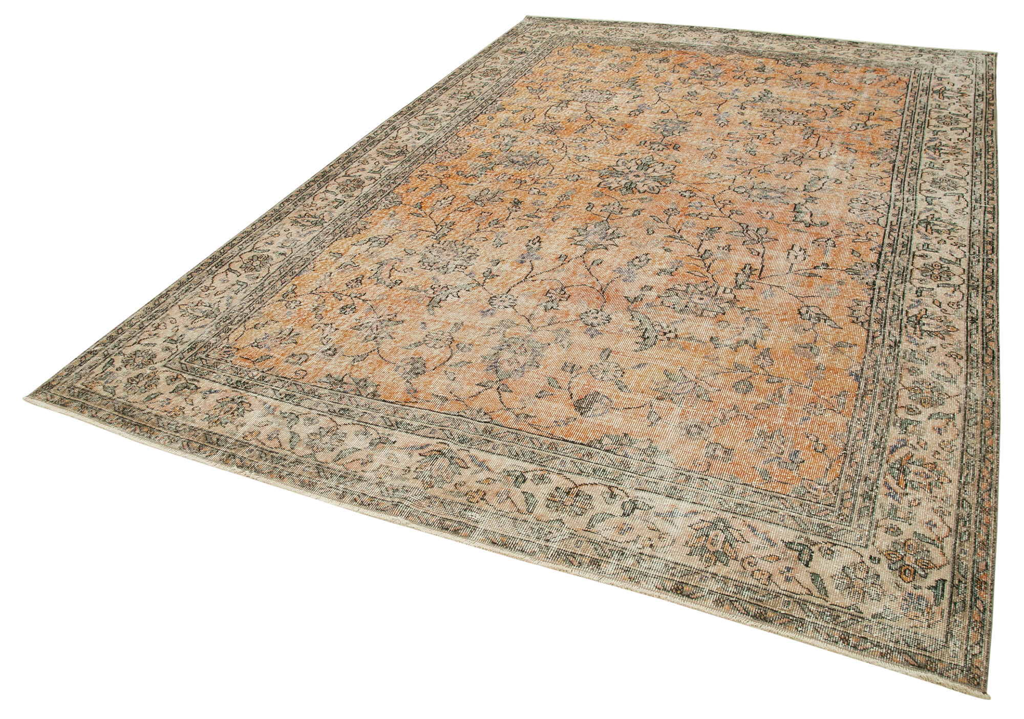 Handmade Vintage Area Rug – Turkish Cotton Wool 7x11 Neutral Beige Carpet