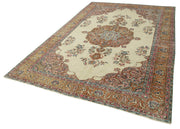 Vintage Cotton Wool Rug – Handmade Area Rug 6'3'' x 9'7'' Neutral Beige Turkish Carpet
