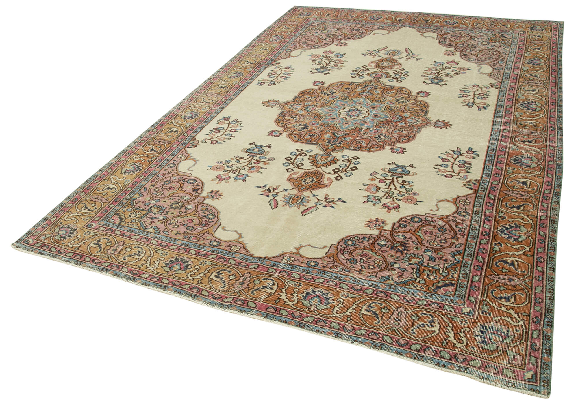 Vintage Cotton Wool Rug – Handmade Area Rug 6'3'' x 9'7'' Neutral Beige Turkish Carpet