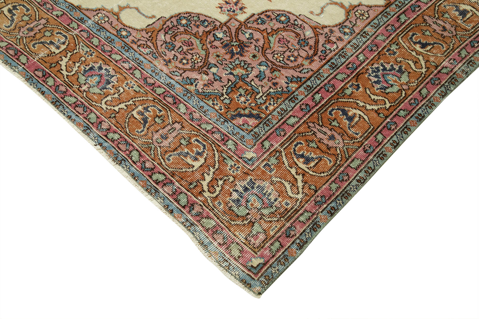 Vintage Cotton Wool Rug – Handmade Area Rug 6'3'' x 9'7'' Neutral Beige Turkish Carpet