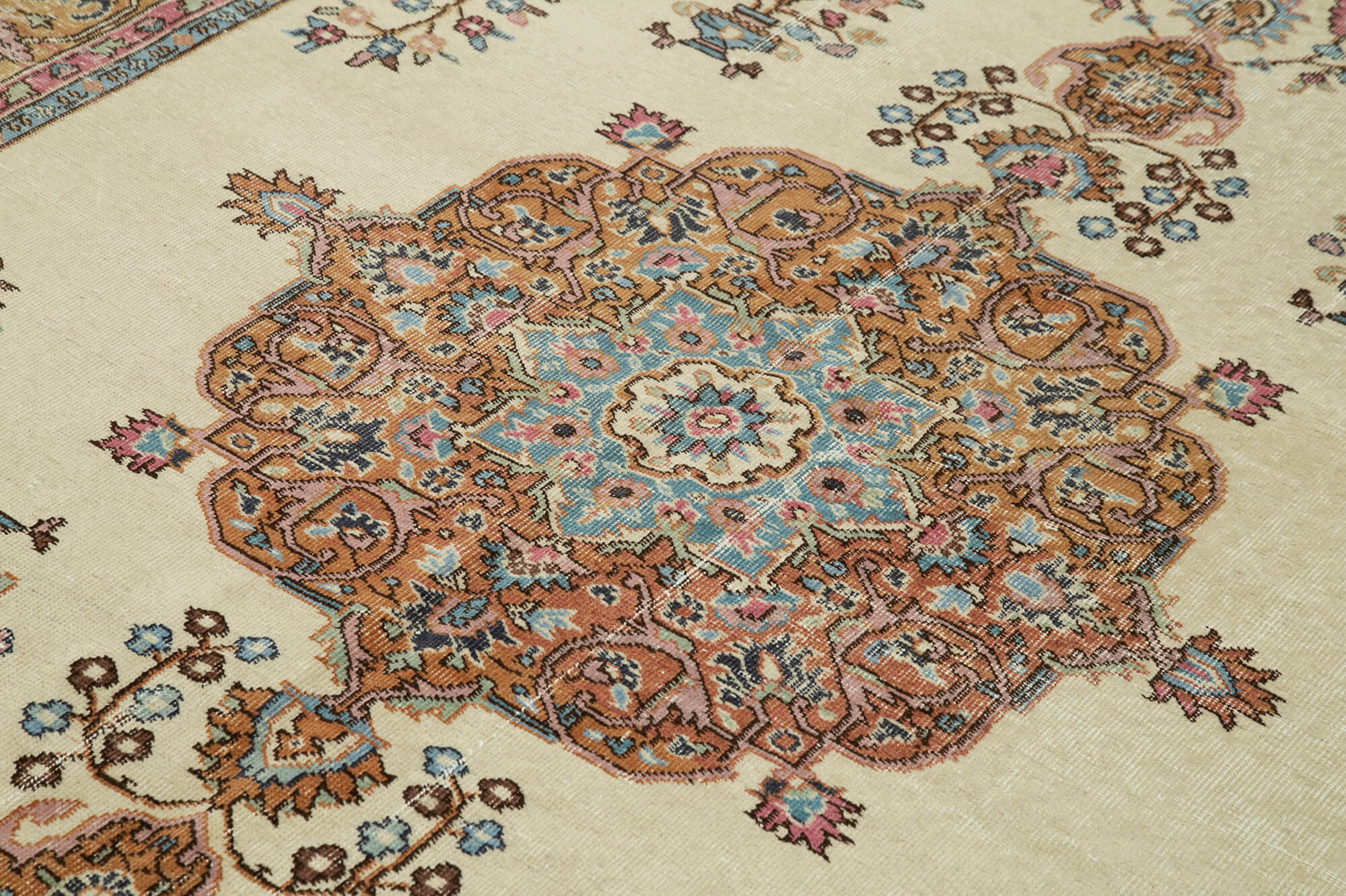 Vintage Cotton Wool Rug – Handmade Area Rug 6'3'' x 9'7'' Neutral Beige Turkish Carpet
