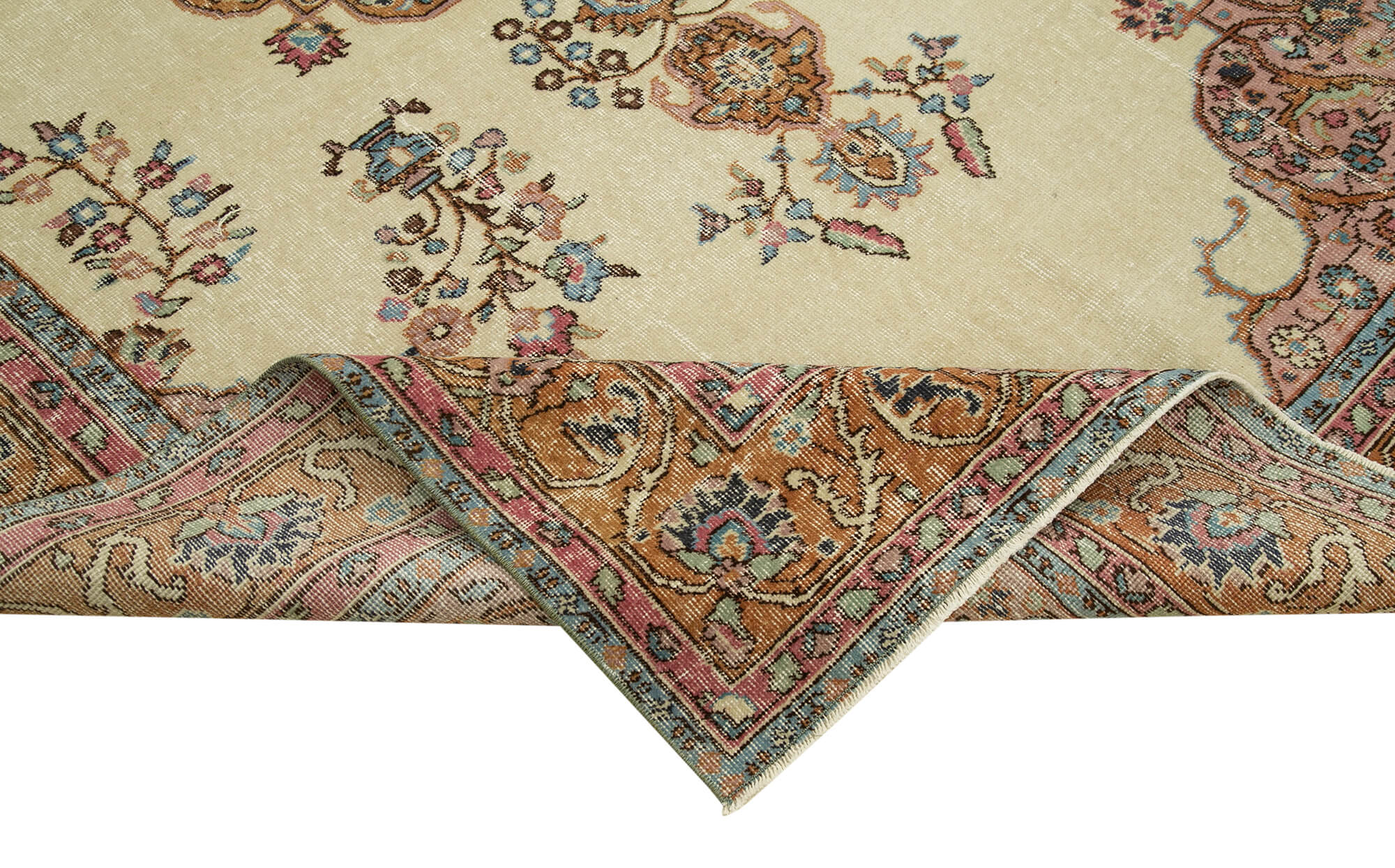 Vintage Cotton Wool Rug – Handmade Area Rug 6'3'' x 9'7'' Neutral Beige Turkish Carpet