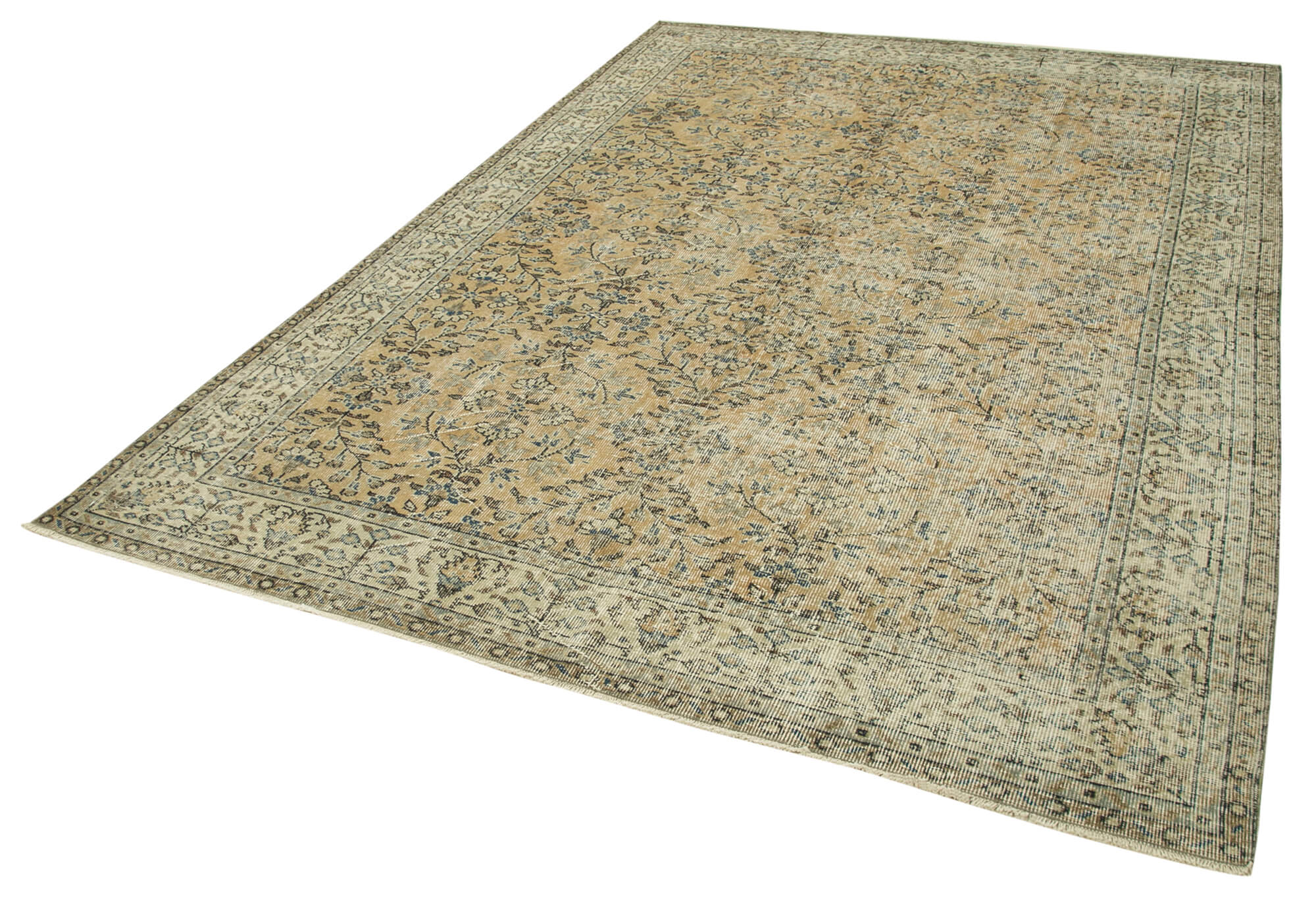 Handmade Wool Area Rug – Vintage Cotton Rug, Beige Wool Carpet 6'9''x9'9''