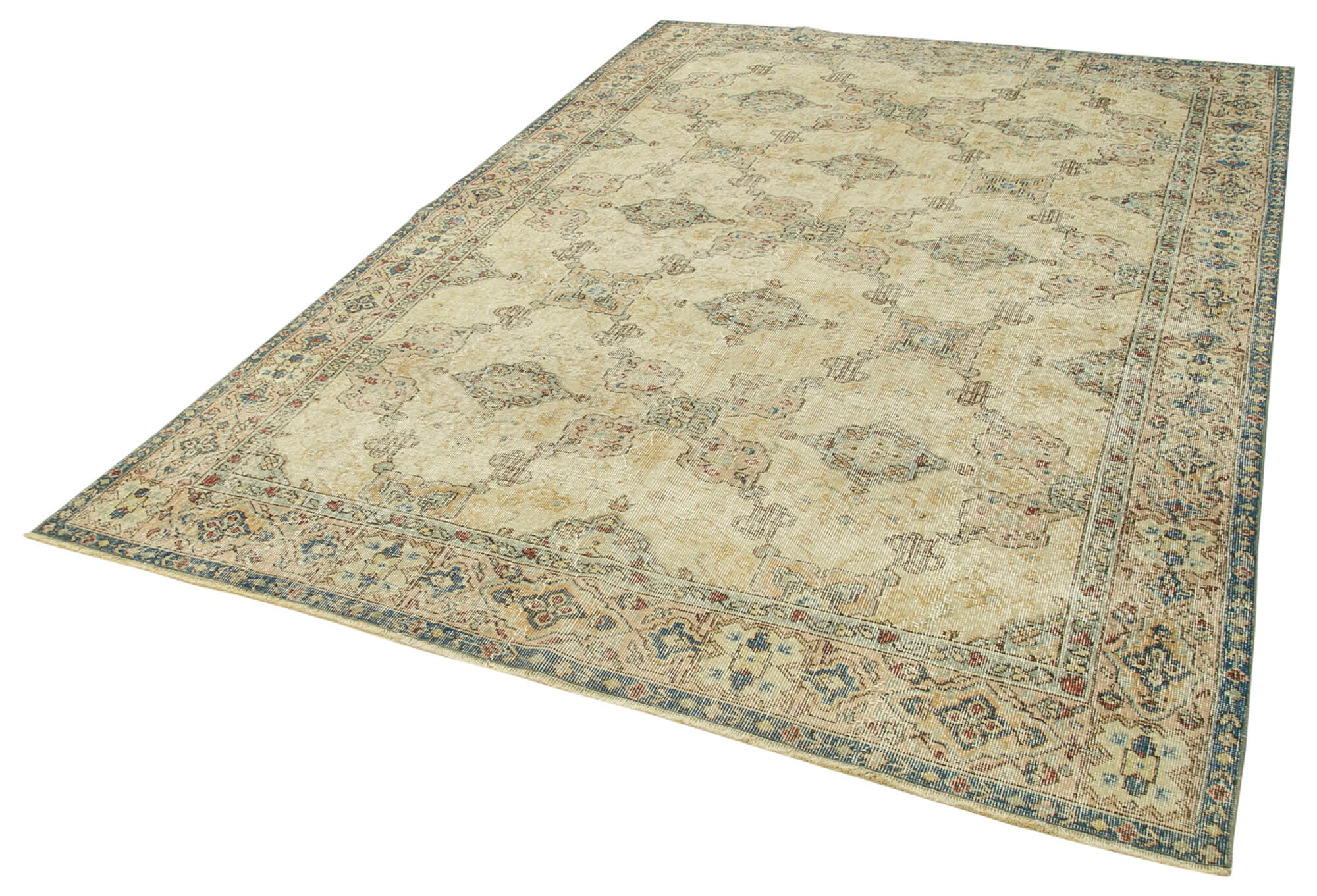 Handmade Vintage Area Rug – Kayseri Beige Cotton Wool 6'8''x9'6'' Durable Soft Floor Covering