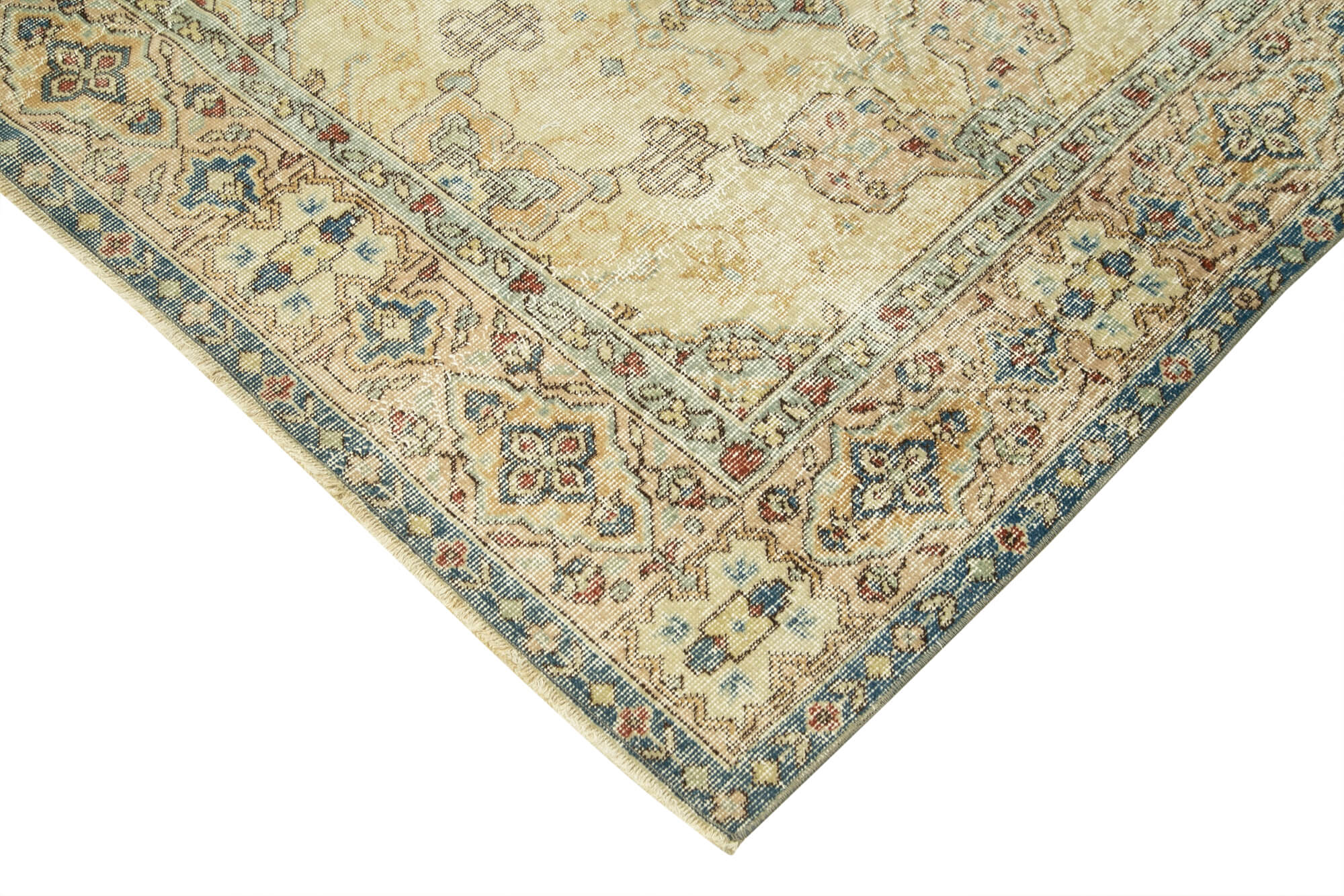 Handmade Vintage Area Rug – Kayseri Beige Cotton Wool 6'8''x9'6'' Durable Soft Floor Covering