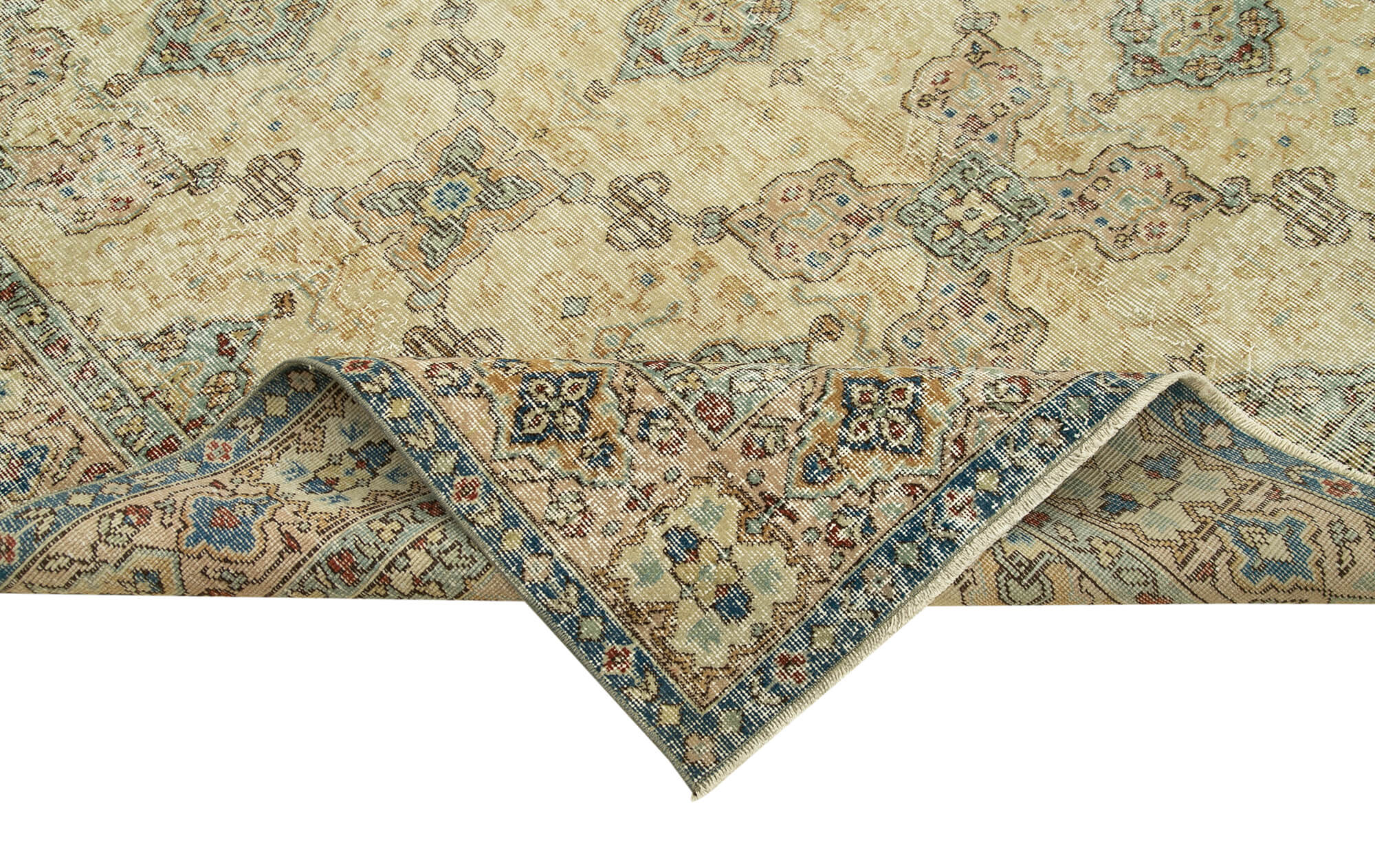 Handmade Vintage Area Rug – Kayseri Beige Cotton Wool 6'8''x9'6'' Durable Soft Floor Covering