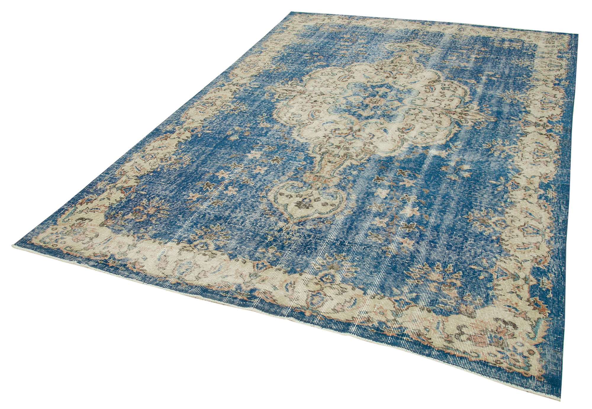 Vintage Cotton Wool Rug – Handmade Area Rug 6'9'' x 10'6'' Beige Turkish Carpet
