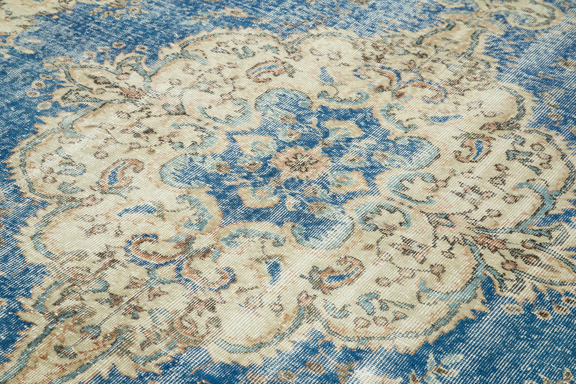 Vintage Cotton Wool Rug – Handmade Area Rug 6'9'' x 10'6'' Beige Turkish Carpet