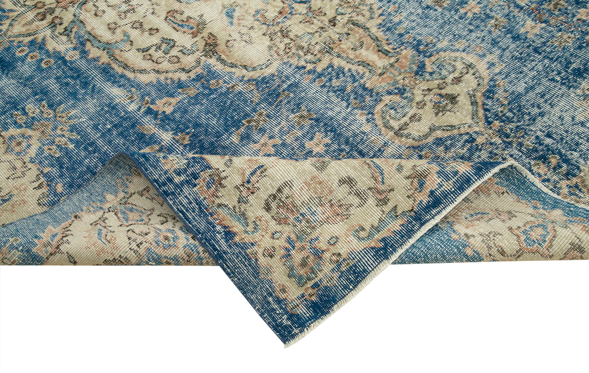 Vintage Cotton Wool Rug – Handmade Area Rug 6'9'' x 10'6'' Beige Turkish Carpet