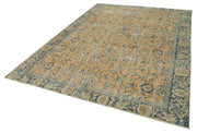 Vintage Wool Area Rug - Hand Woven Turkish 7x10 Beige Cotton Wool Carpet