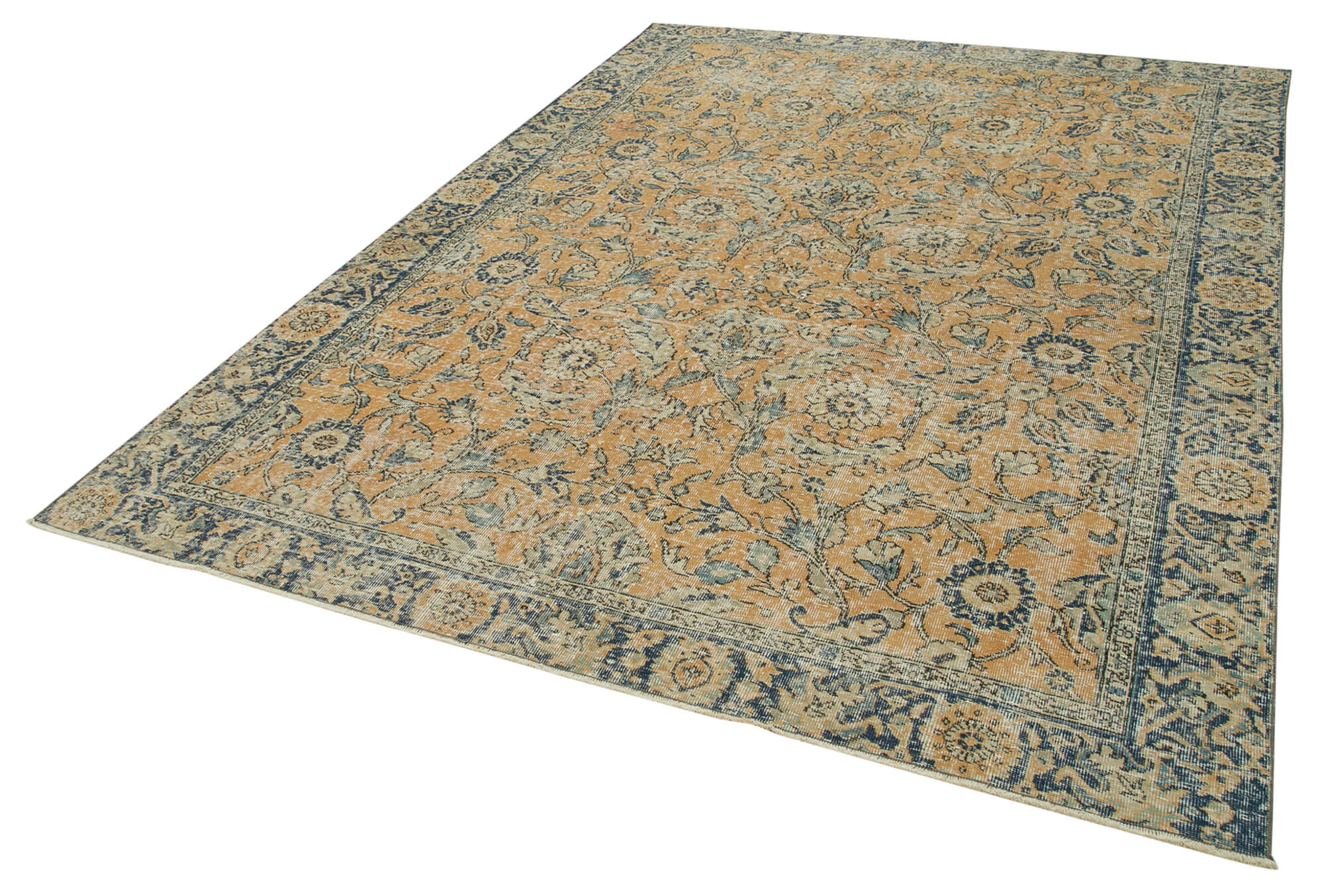 Vintage Wool Area Rug - Hand Woven Turkish 7x10 Beige Cotton Wool Carpet