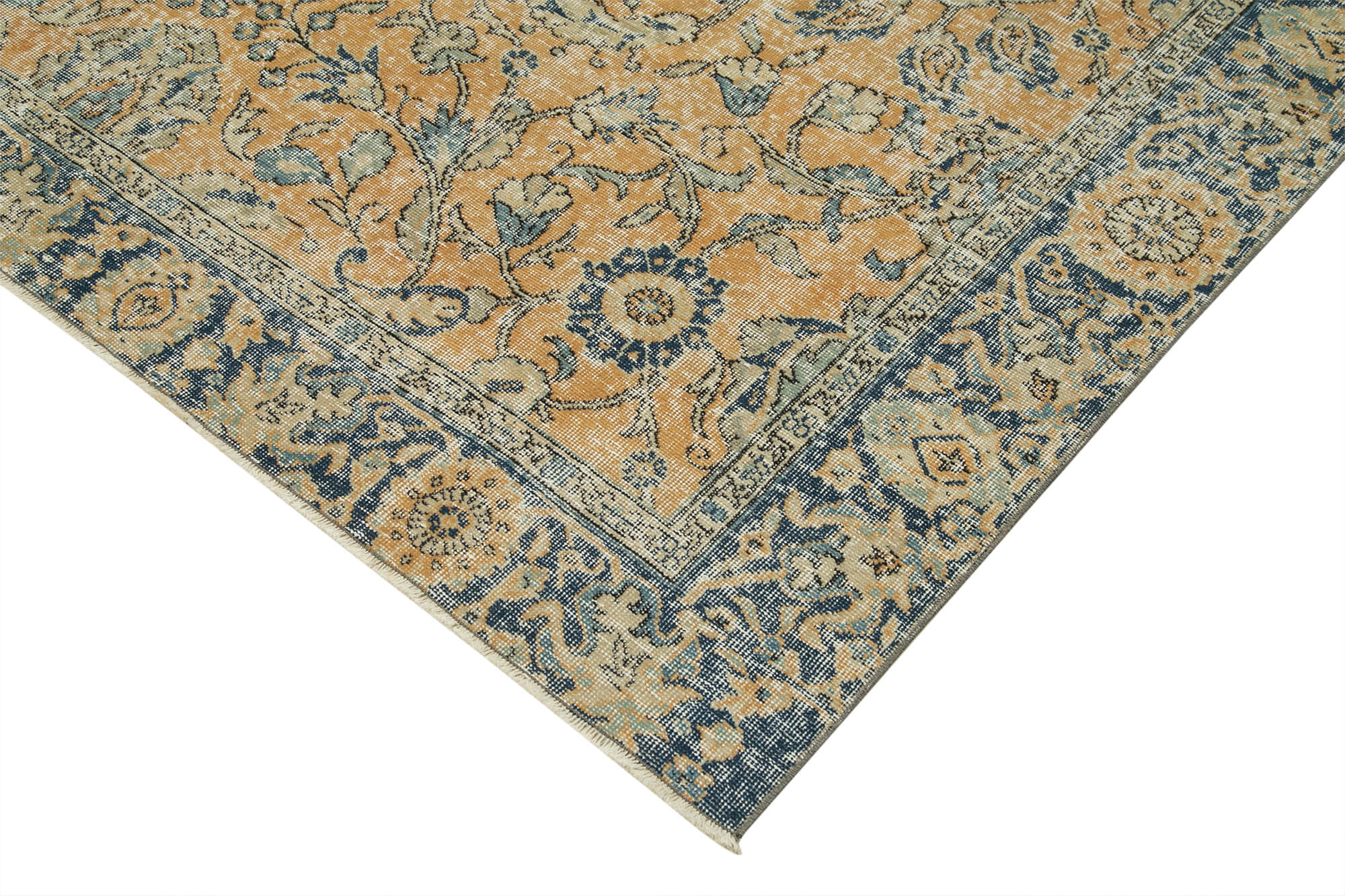 Vintage Wool Area Rug - Hand Woven Turkish 7x10 Beige Cotton Wool Carpet