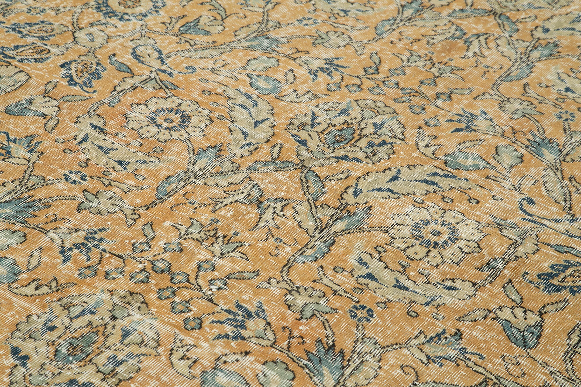 Vintage Wool Area Rug - Hand Woven Turkish 7x10 Beige Cotton Wool Carpet
