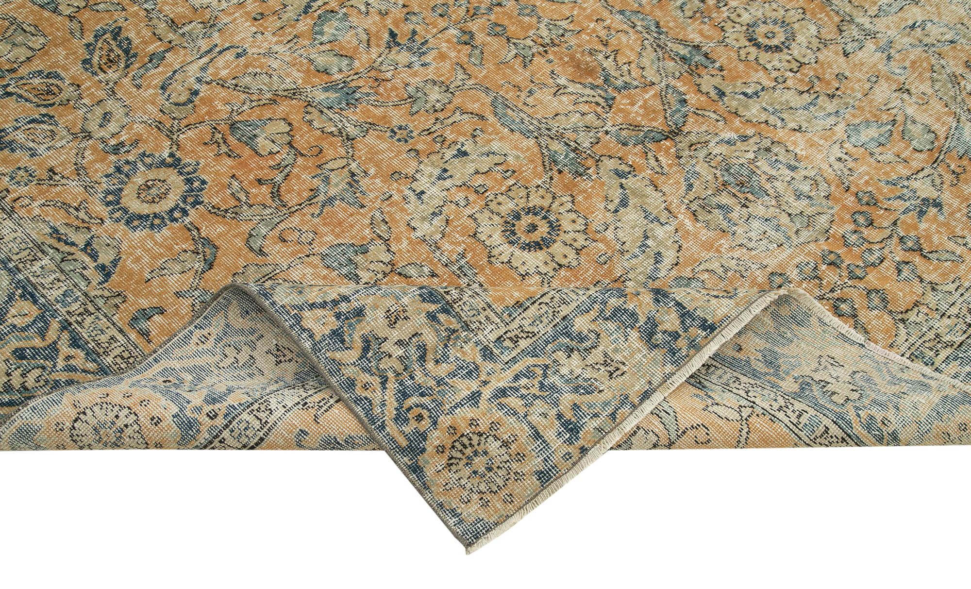 Vintage Wool Area Rug - Hand Woven Turkish 7x10 Beige Cotton Wool Carpet