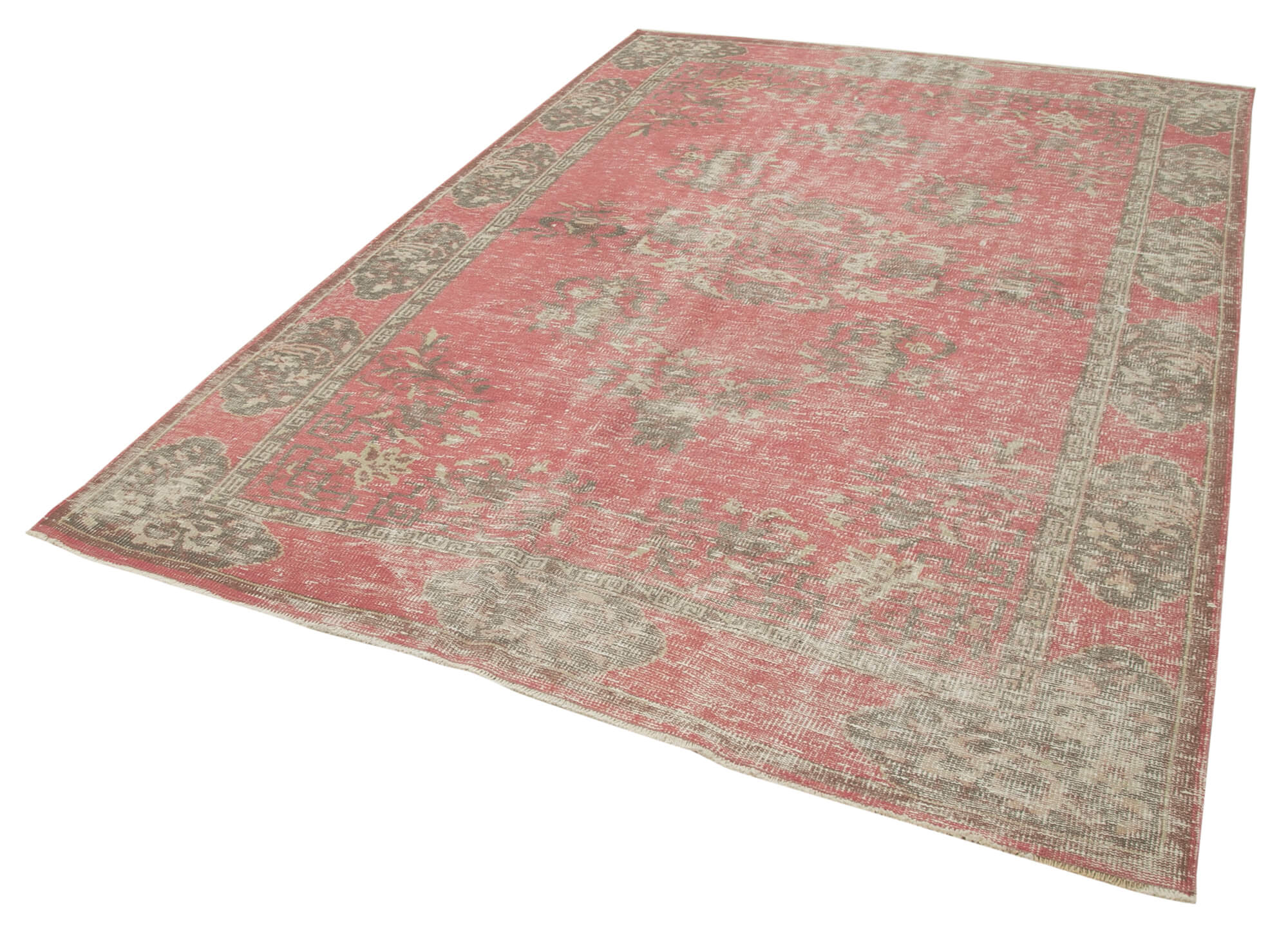 Vintage Handmade Area Rug - Hand Woven Turkish Wool Carpet 6'3"x9'3" Red Vintage Carpet