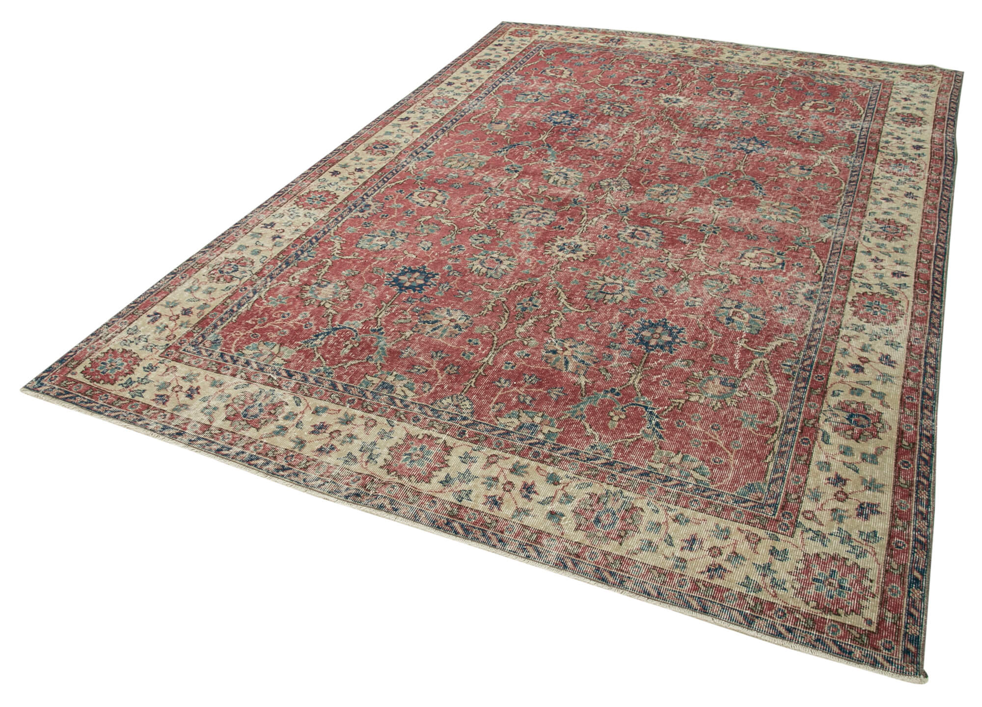 Vintage Handmade Area Rug - Kayseri Red Hand Knotted Wool Cotton Carpet 6'7''x10'