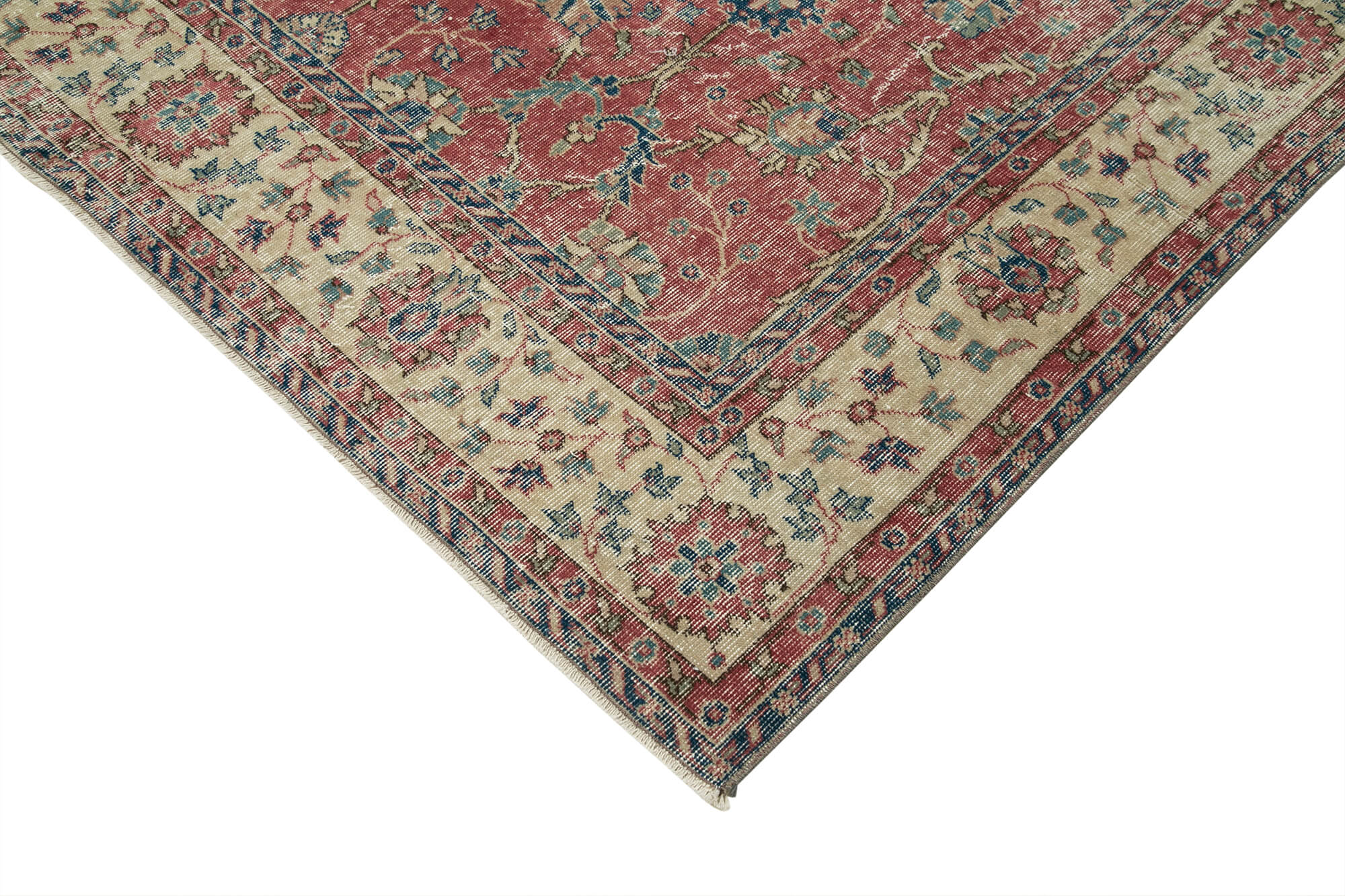 Vintage Handmade Area Rug - Kayseri Red Hand Knotted Wool Cotton Carpet 6'7''x10'