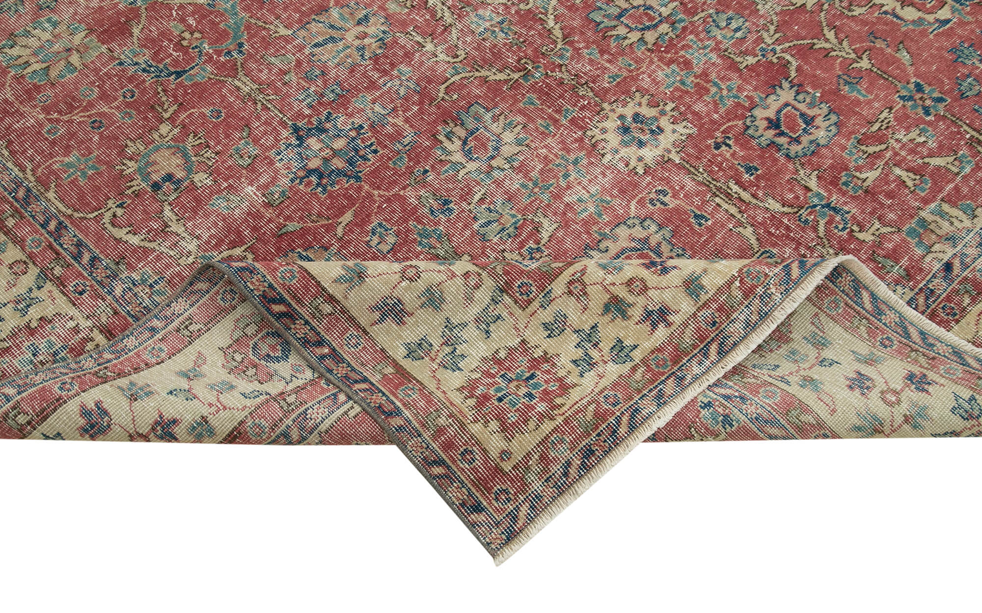 Vintage Handmade Area Rug - Kayseri Red Hand Knotted Wool Cotton Carpet 6'7''x10'