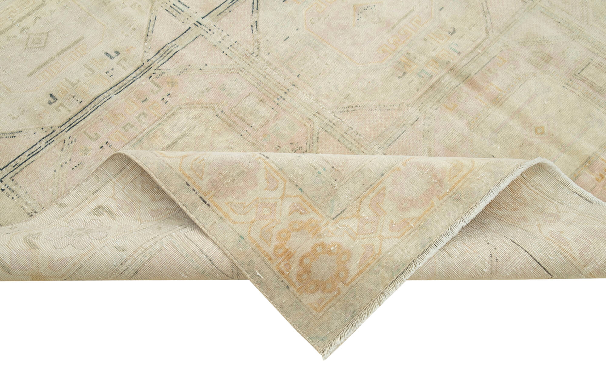 Handmade Vintage Area Rug - Kayseri Wool Cotton 6'5''x9'8'' Neutral Beige