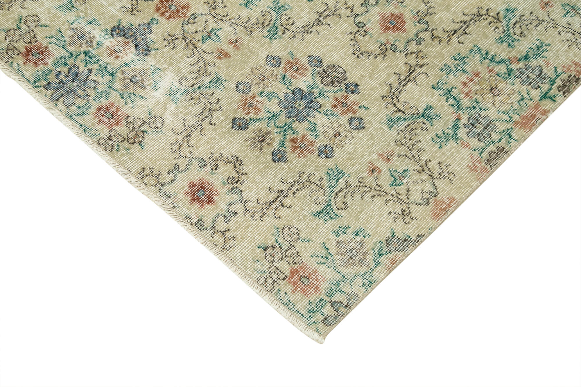 Handmade Vintage Area Rug - Kayseri Beige Wool Cotton Blend 6'8''x9'9''