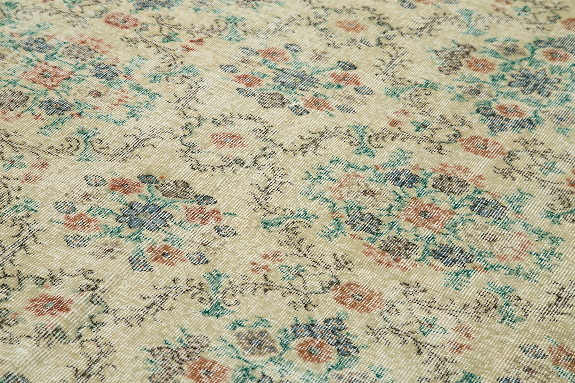 Handmade Vintage Area Rug - Kayseri Beige Wool Cotton Blend 6'8''x9'9''