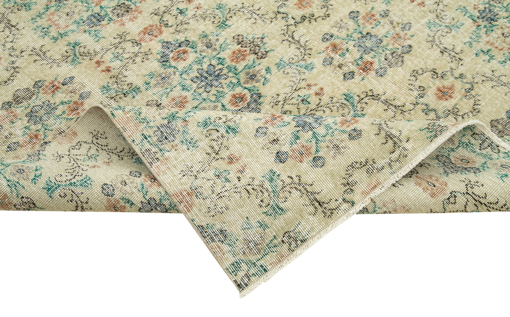 Handmade Vintage Area Rug - Kayseri Beige Wool Cotton Blend 6'8''x9'9''