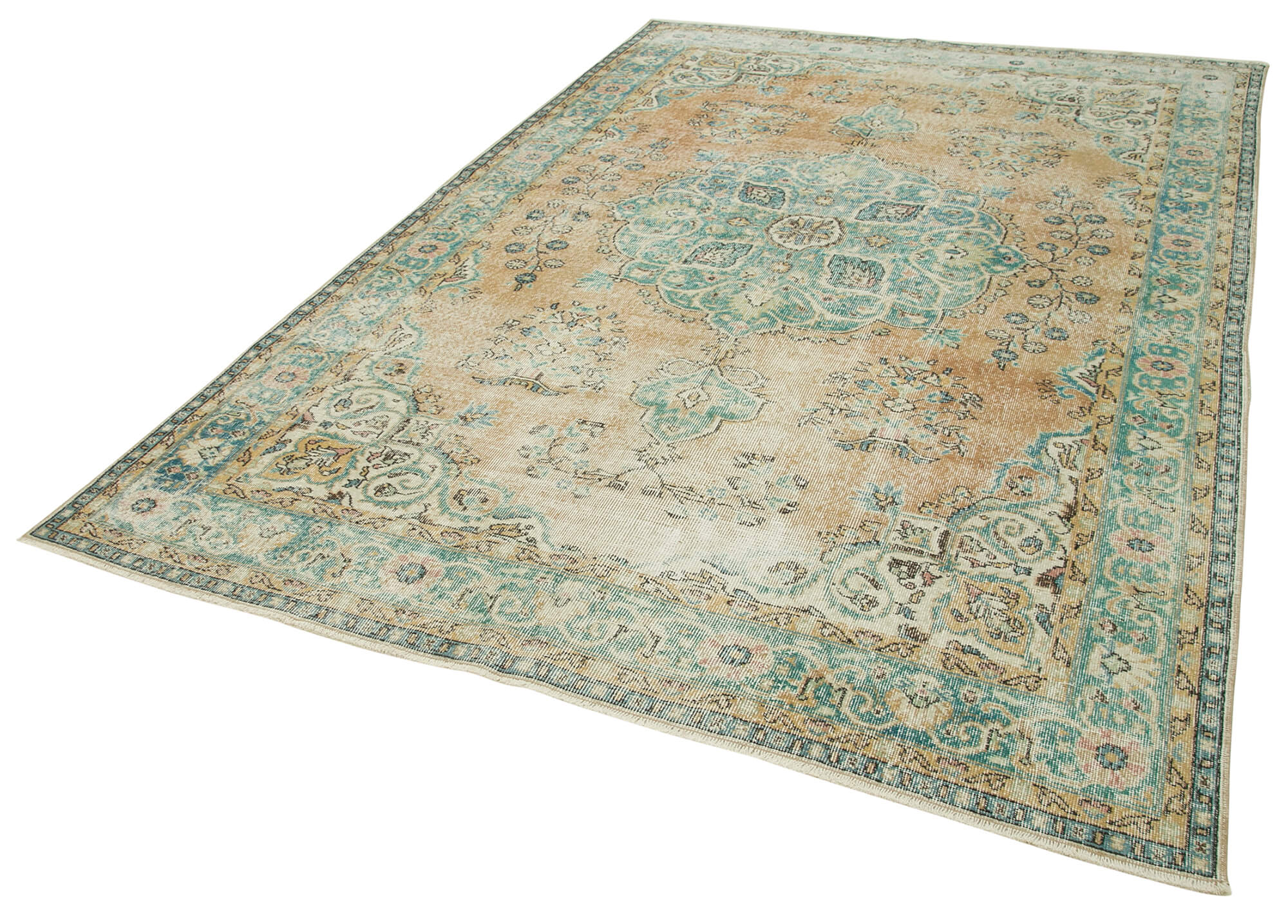 Vintage Cotton Wool Rug – Handmade Area Rug, Turkish Wool Carpet 6'9''x10'5'' Beige