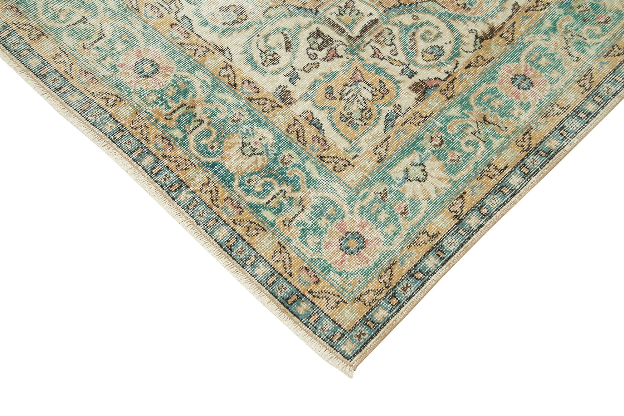 Vintage Cotton Wool Rug – Handmade Area Rug, Turkish Wool Carpet 6'9''x10'5'' Beige