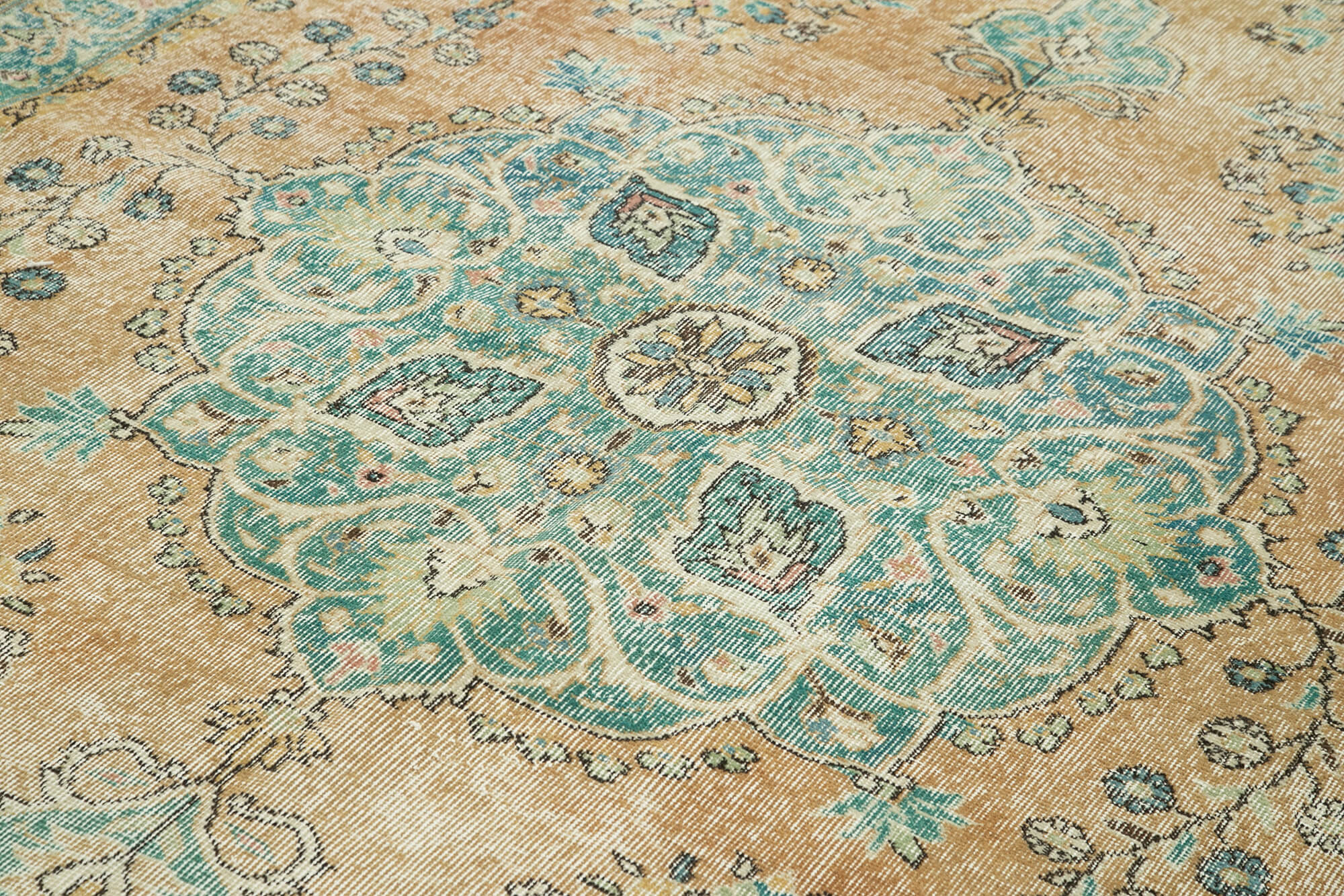 Vintage Cotton Wool Rug – Handmade Area Rug, Turkish Wool Carpet 6'9''x10'5'' Beige