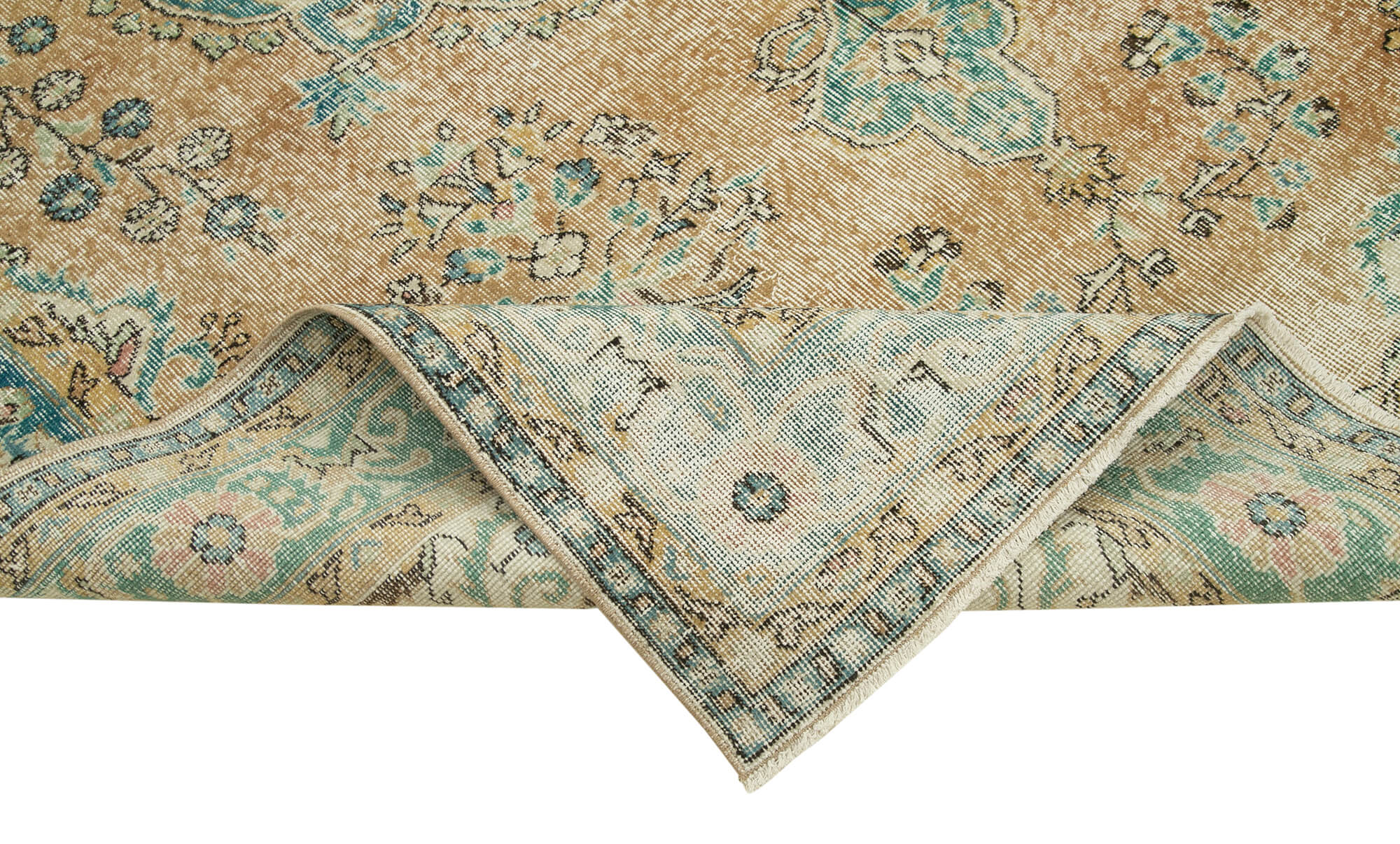 Vintage Cotton Wool Rug – Handmade Area Rug, Turkish Wool Carpet 6'9''x10'5'' Beige