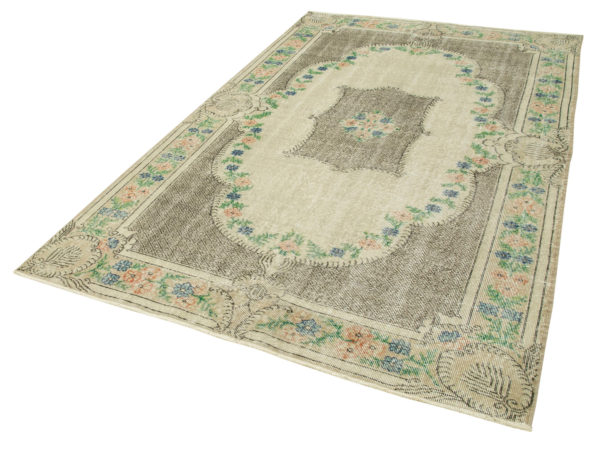 Handmade Vintage Area Rug – Beige Wool Cotton Vintage Cotton Wool Rug 5'6''x8'11''