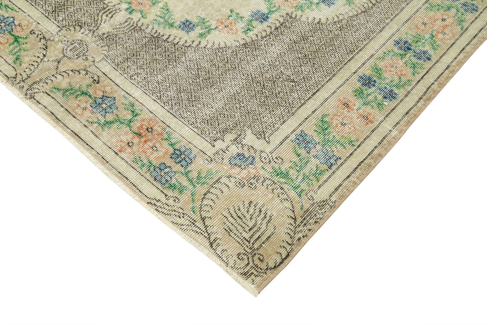 Handmade Vintage Area Rug – Beige Wool Cotton Vintage Cotton Wool Rug 5'6''x8'11''