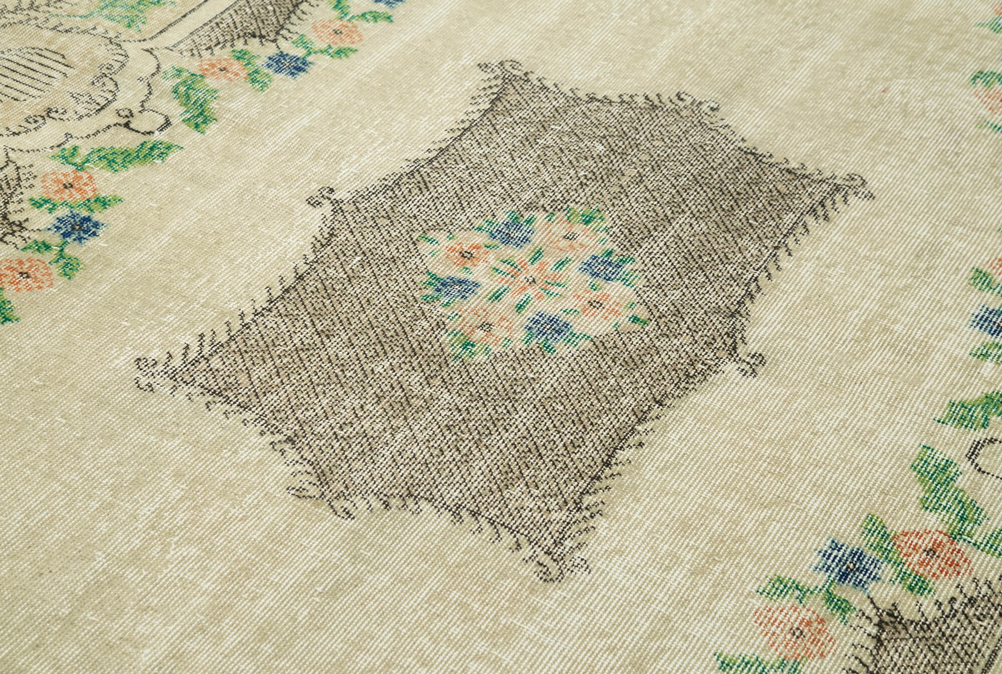 Handmade Vintage Area Rug – Beige Wool Cotton Vintage Cotton Wool Rug 5'6''x8'11''
