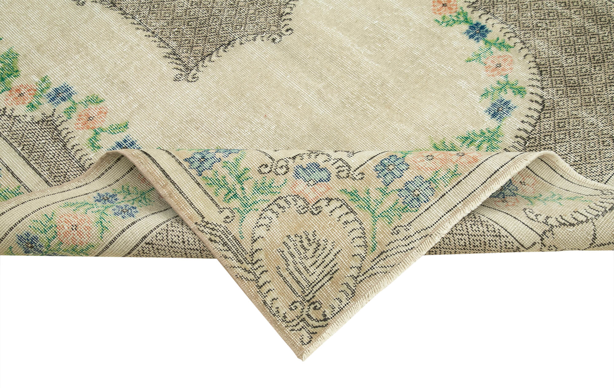 Handmade Vintage Area Rug – Beige Wool Cotton Vintage Cotton Wool Rug 5'6''x8'11''