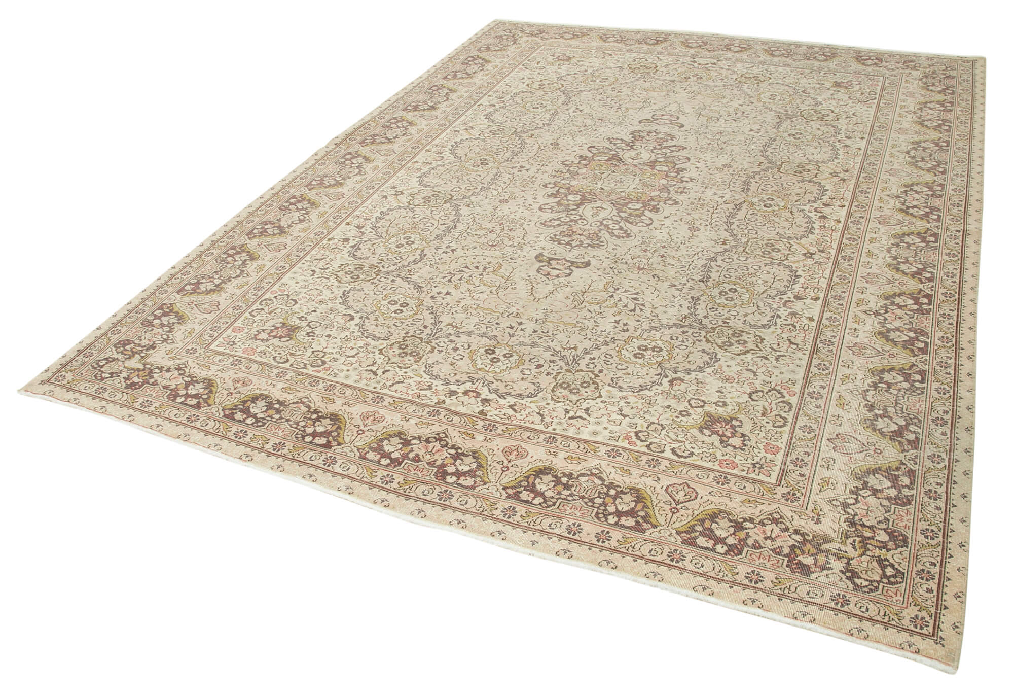 Handmade Vintage Area Rug - Beige Turkish Wool Rug 7'1''x9'6'' | Soft Cotton Blend