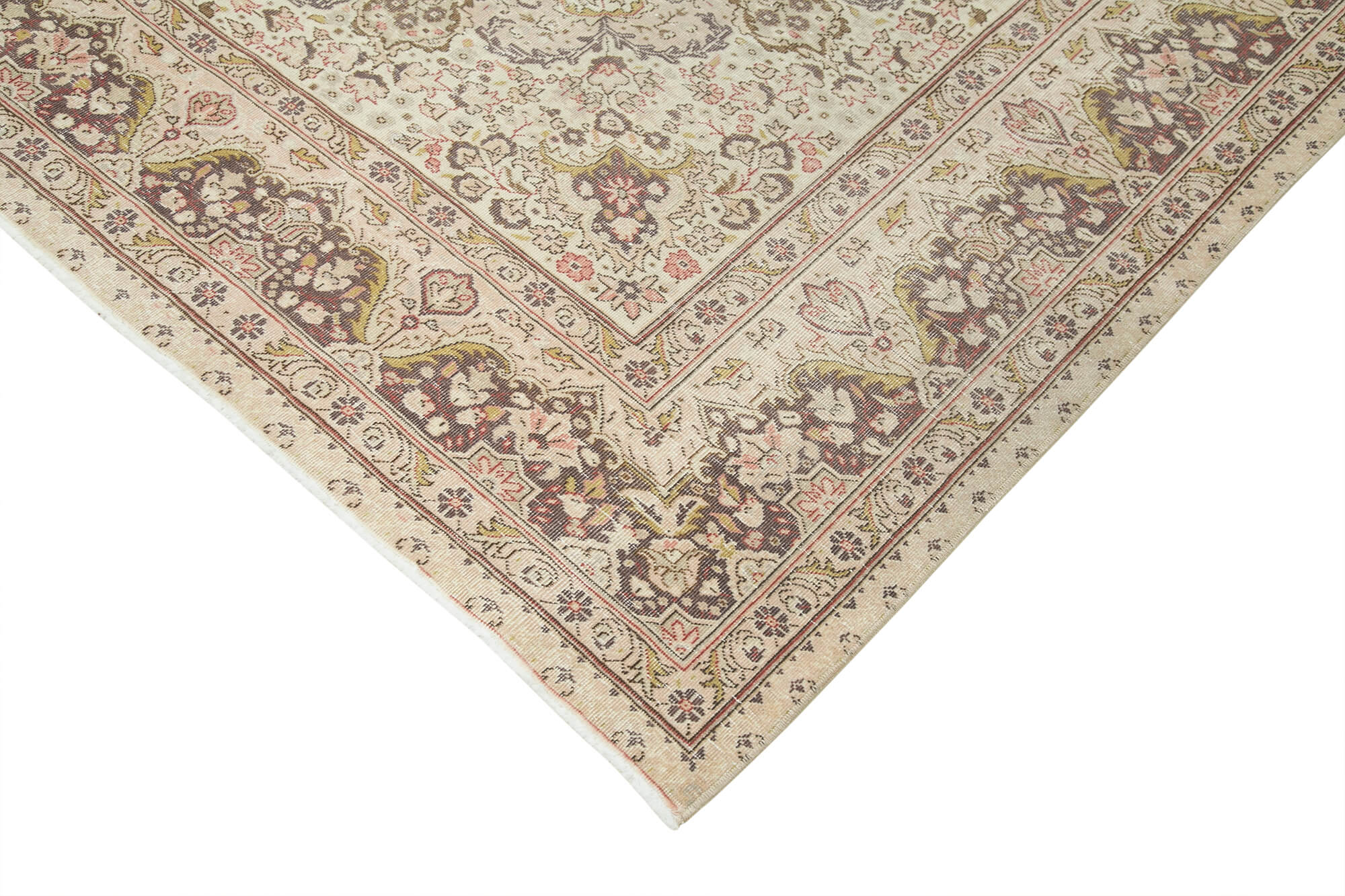 Handmade Vintage Area Rug - Beige Turkish Wool Rug 7'1''x9'6'' | Soft Cotton Blend