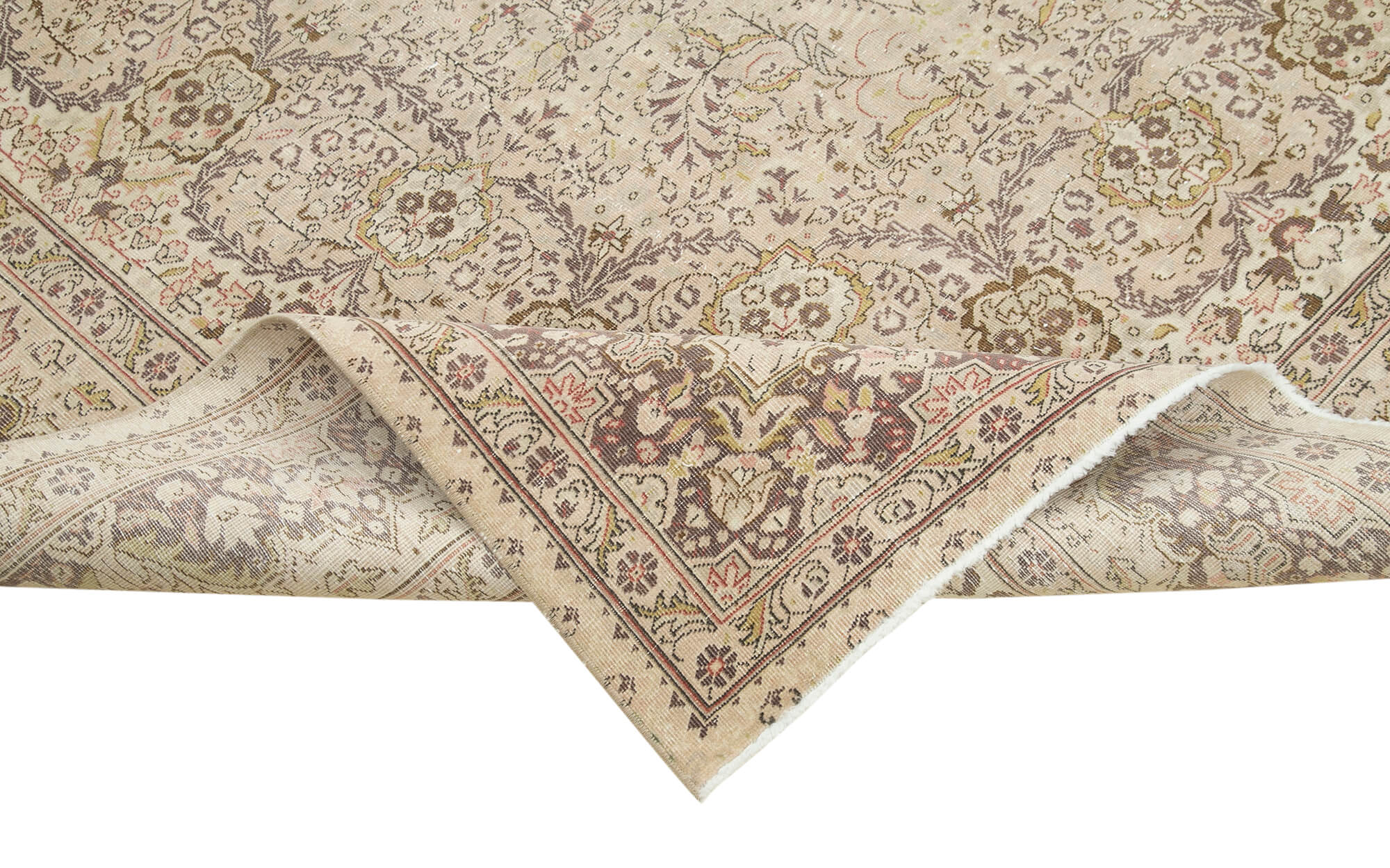 Handmade Vintage Area Rug - Beige Turkish Wool Rug 7'1''x9'6'' | Soft Cotton Blend