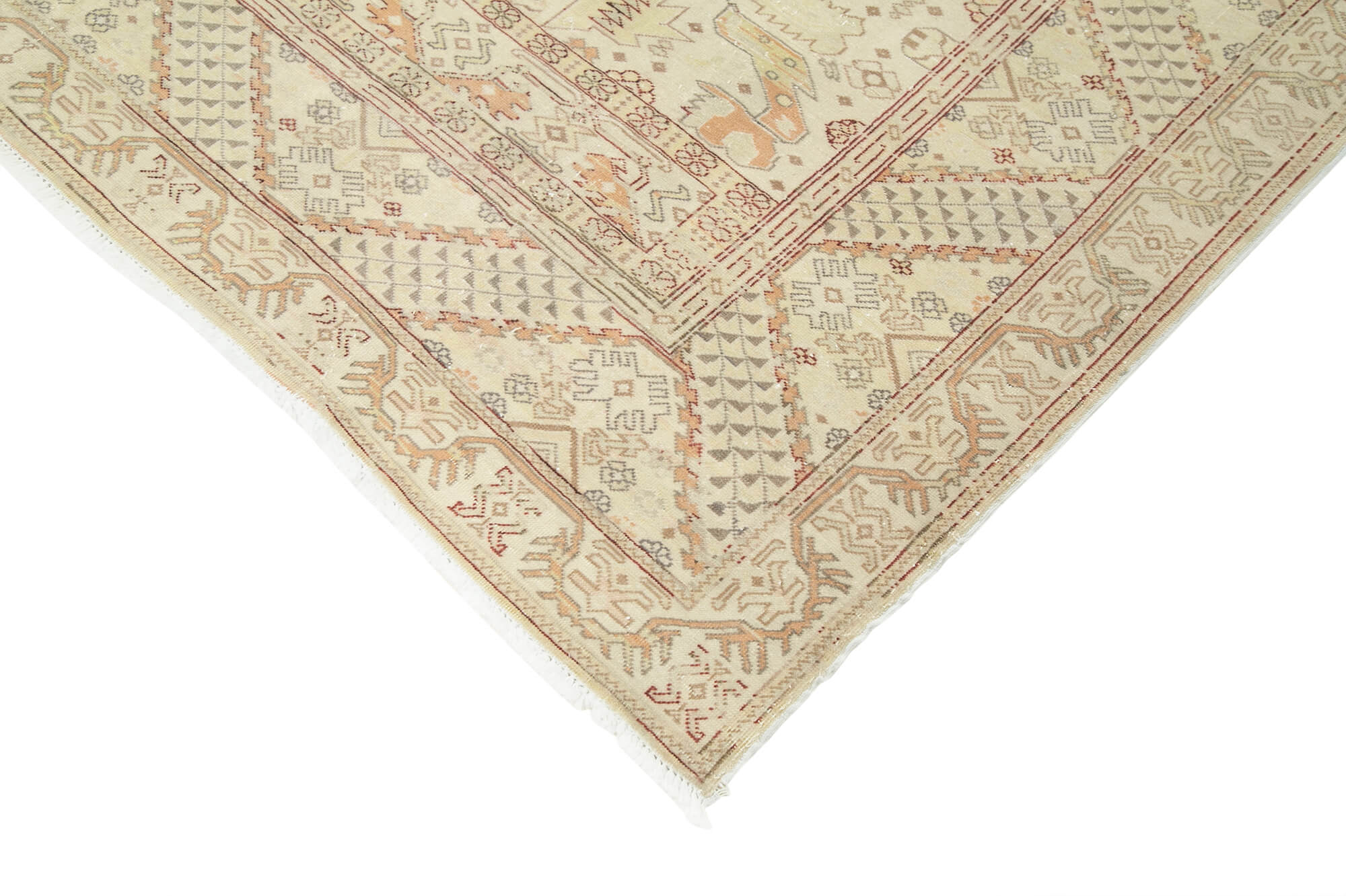Vintage Cotton Wool Rug – Handmade Area Rug 6'7'' x 9'5'' Beige Wool, Durable Floor Covering