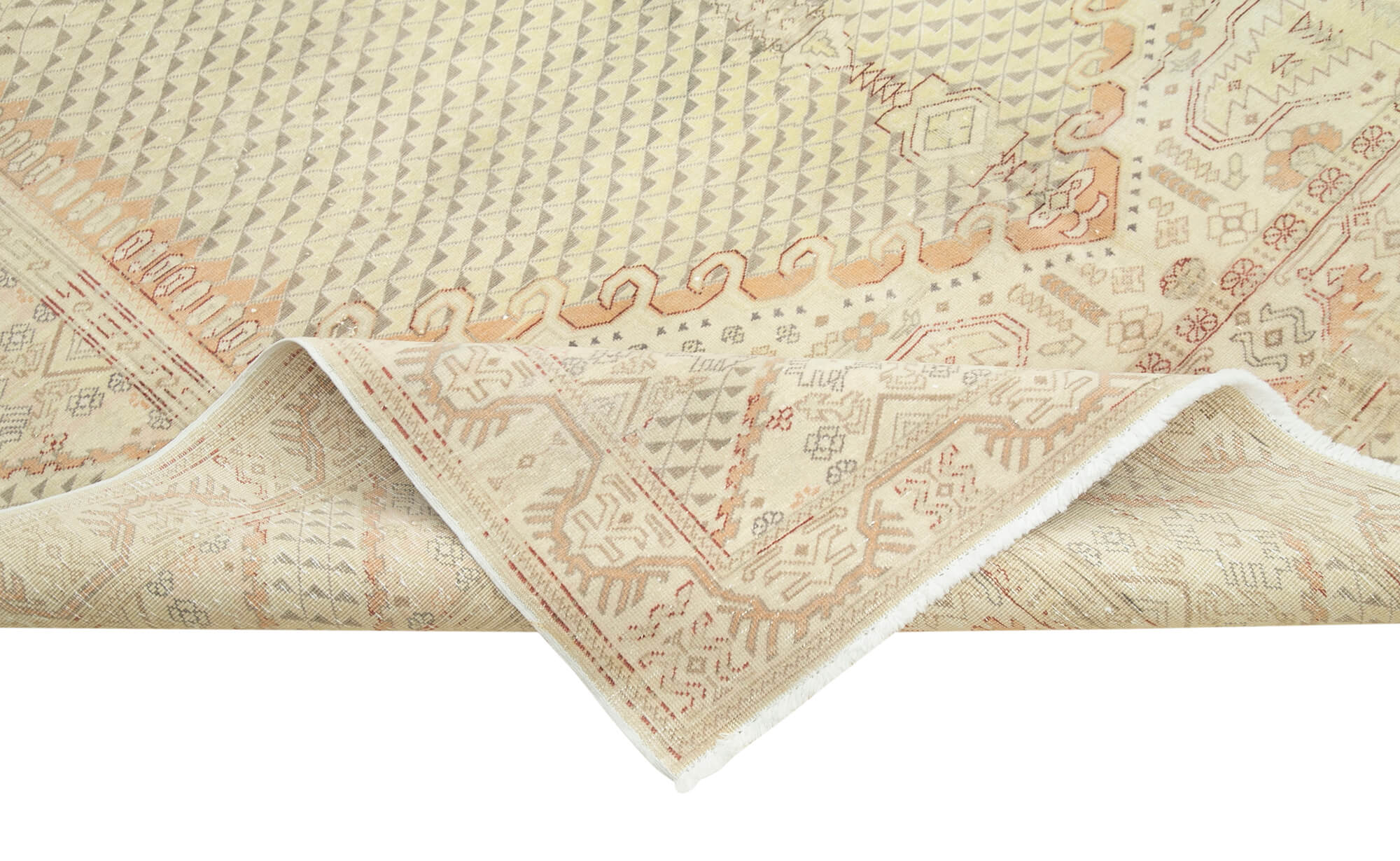 Vintage Cotton Wool Rug – Handmade Area Rug 6'7'' x 9'5'' Beige Wool, Durable Floor Covering
