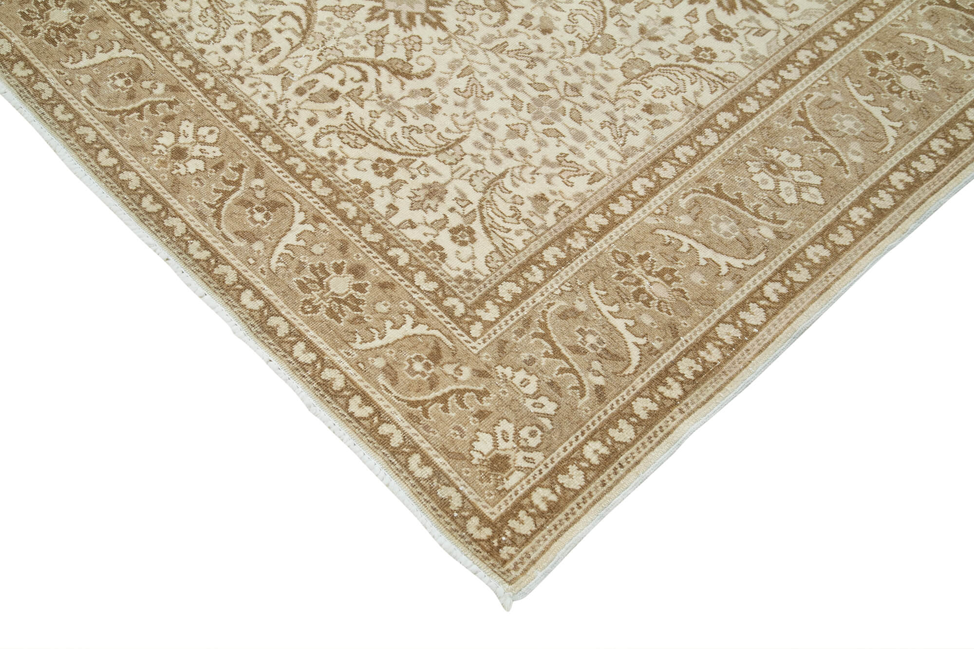 Vintage Handmade Area Rug - Kayseri Beige Wool Cotton Carpet 6'7''x9'7''